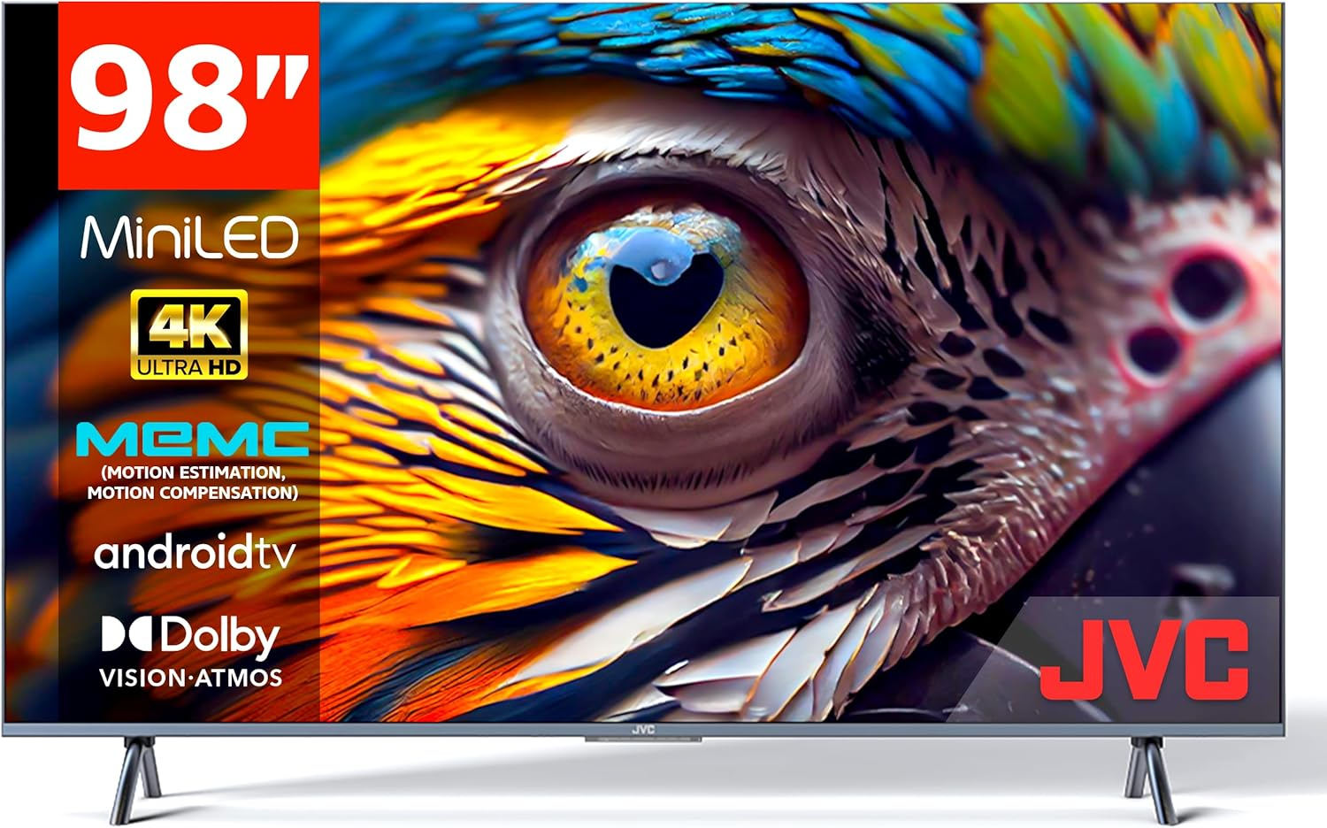 JVC 98 Inch UHD 4K Miniled Smart Android TV | Ultra-Thin Bezels with Metal Frame | 120Hz & MEMC | Chromecast & Google Assistant | Dolby Vision & Atmos | Netflix, Youtube, Prime & More | AV-J987145A