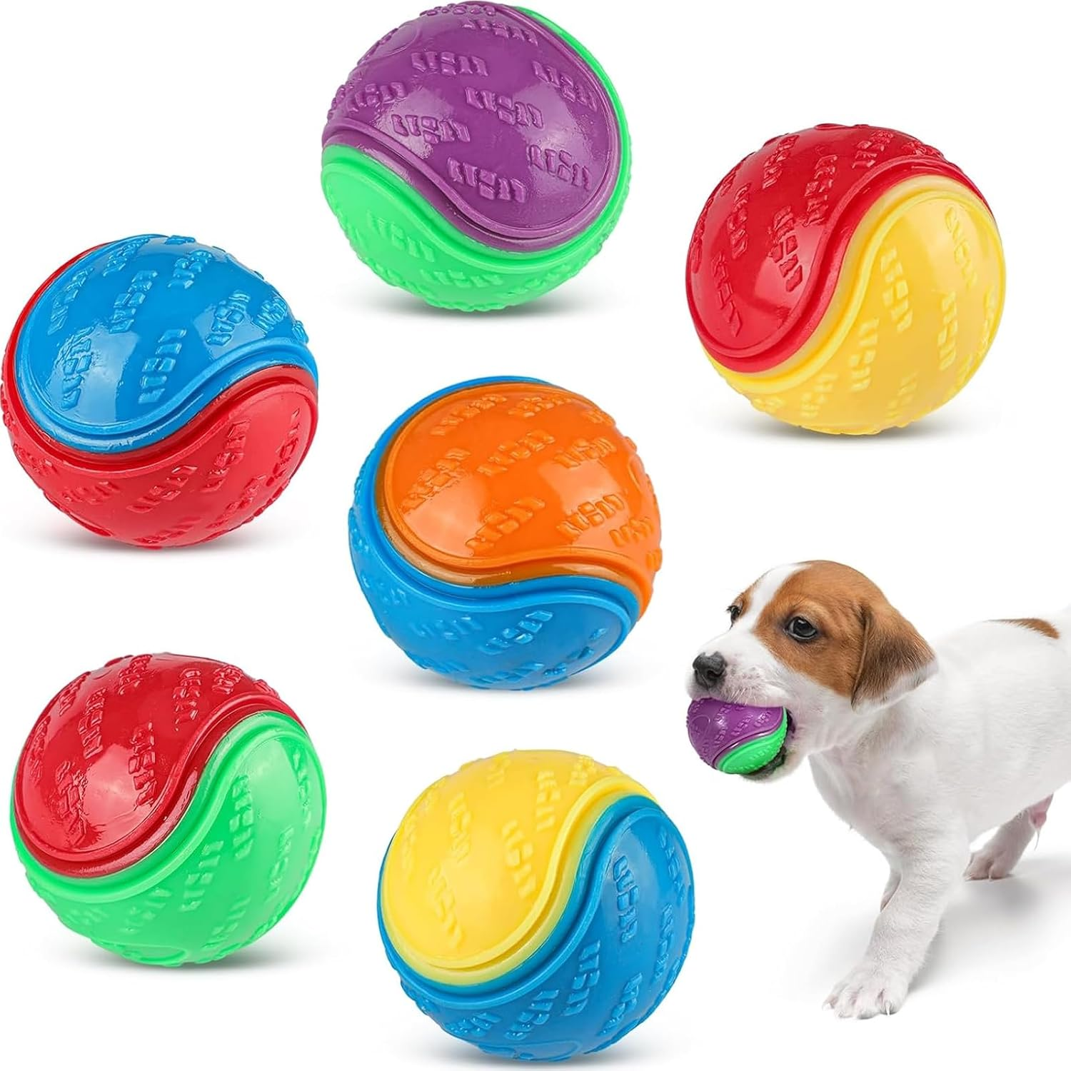 6 Pcs Squeaky Dog Ball, Pet Training Ball, Dog Interactive Ball, Dog Toys Teeth Cleaning, Puppy Chew Toys, Dog Balls for Training, Interaction and Play image number 4