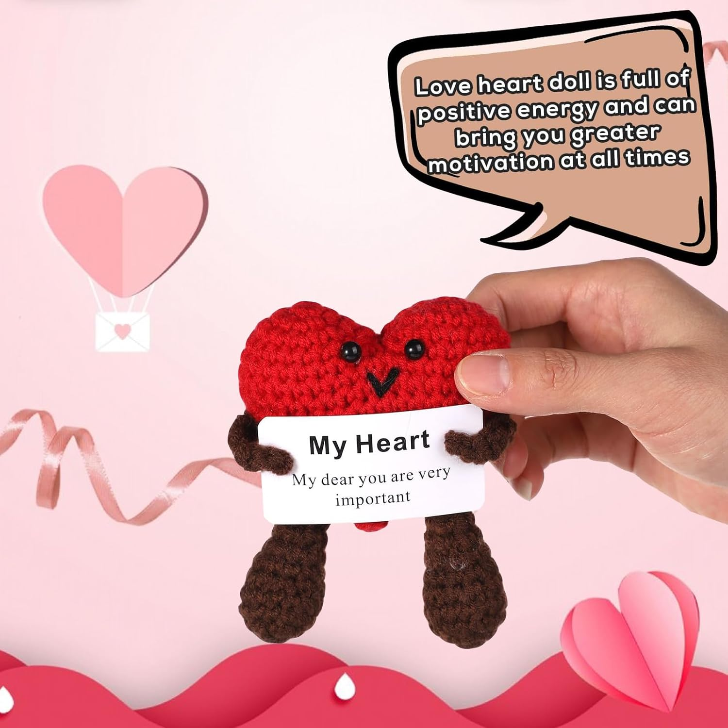 YQQZQ Love Heart Crochet,Knitted Heart Ornament,Car Decor,Room Decor Knitted Heart Ornaments image number 3