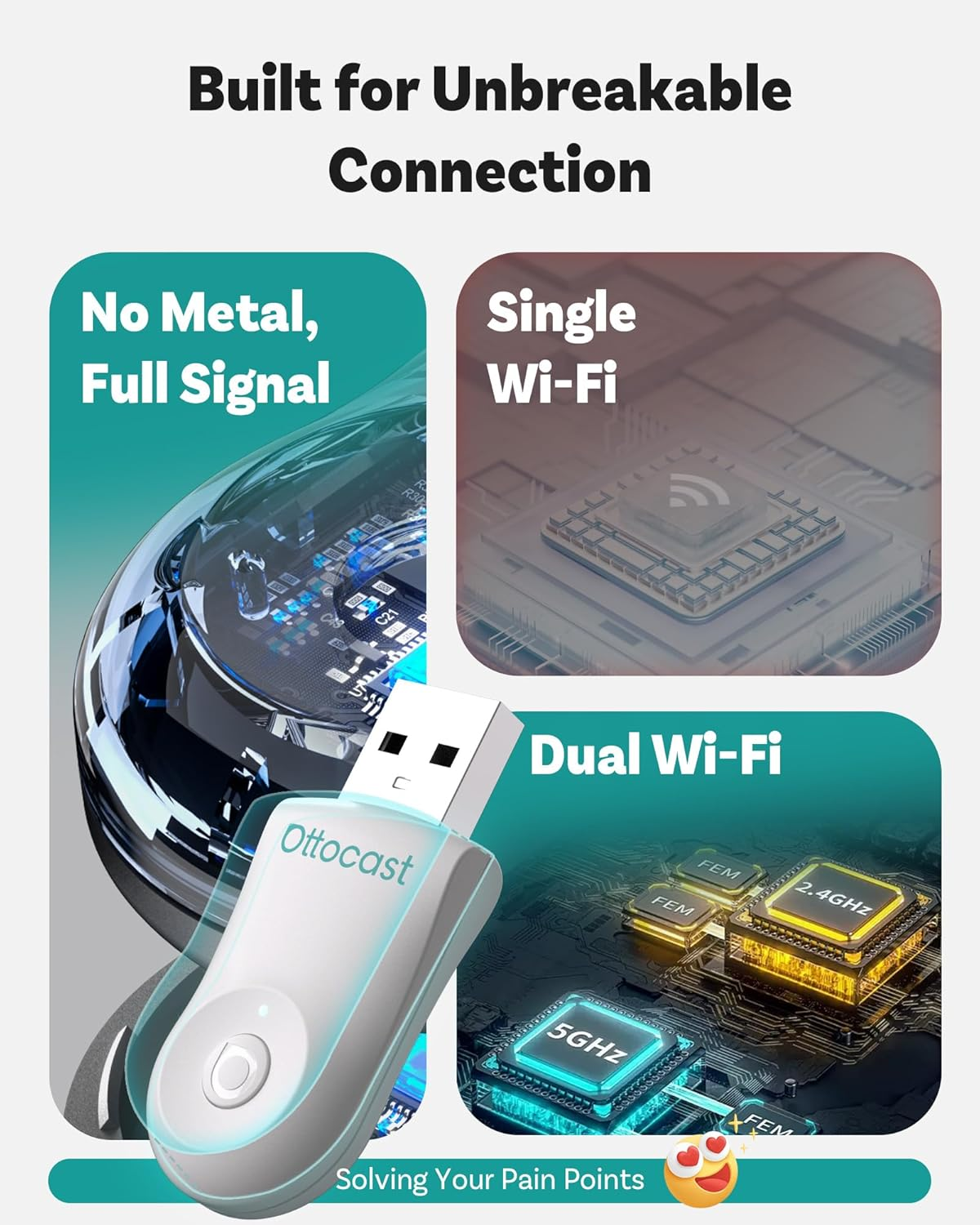 OTTOCAST Mini 2025 Wireless Carplay & Android Auto 2-In-1 Adapter, Plug & Play, 5Ghz Wifi, Auto Connect for Iphone & Android, Fits 98%+ OEM Wired Carplay Cars（Ca505-T1-White） image number 5