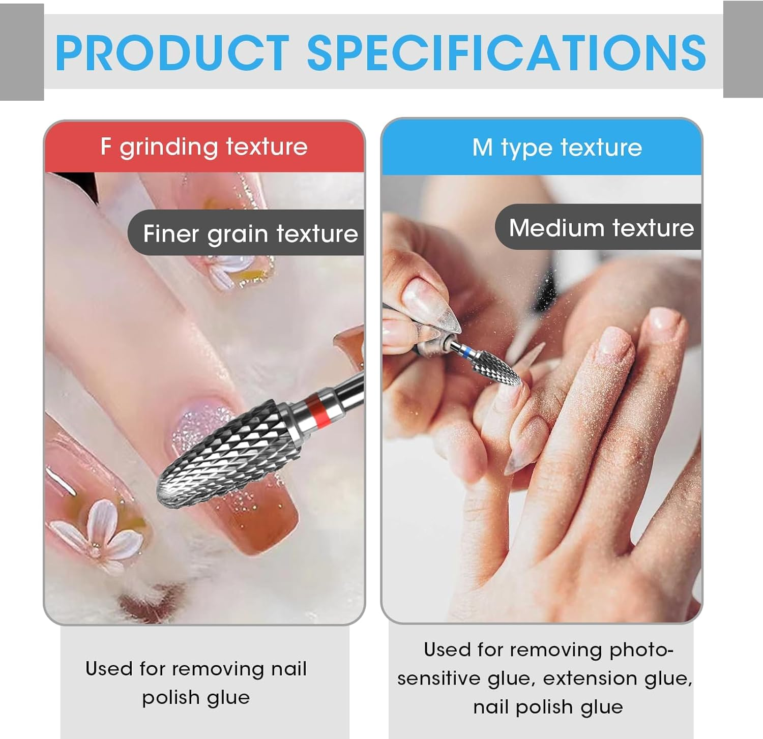 2 PCS Carbide Nail Drill Bits with Case, 3/32" 5 in 1 Tungsten Drill Bit Set for Nail Salon Manicure Pedicure Gel Polishing Cuticle Cleaner (Round Head)