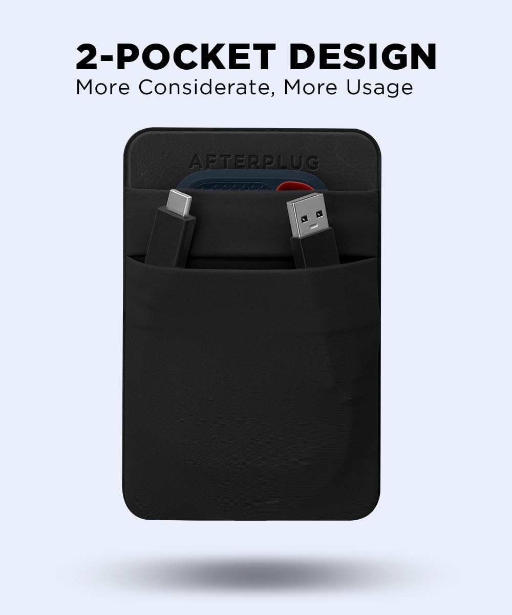 Afterplug 2-Pocket Adhesive Pouch for Laptop, Compatible with External Portable SSD, Magic Mouse, USB Cable and More - Black image number 2