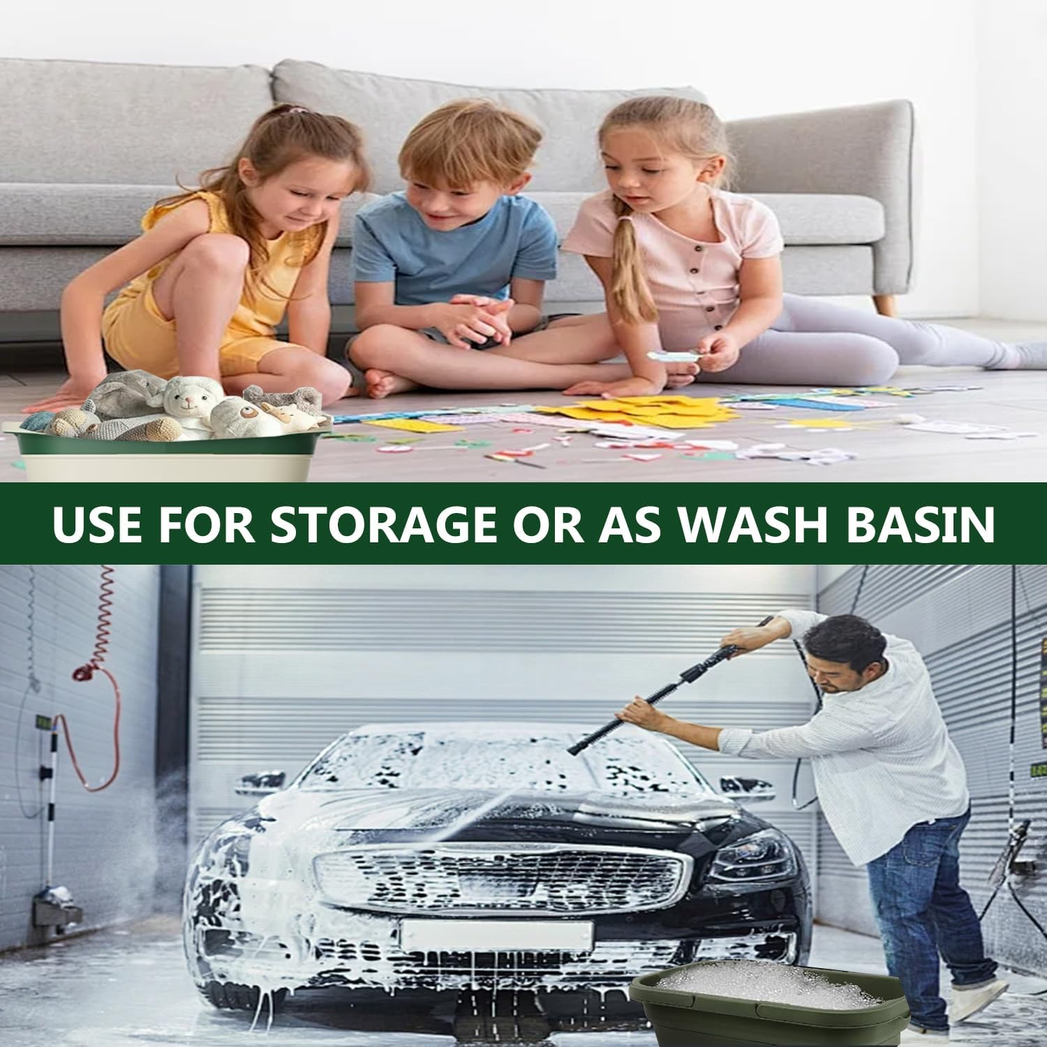 Hopenest Collapsible Picnic Basket with Table Waterproof, Portable, Foldable Basket with Handles for Family Travel, Beach, Camping, and BBQ (Green) image number 5