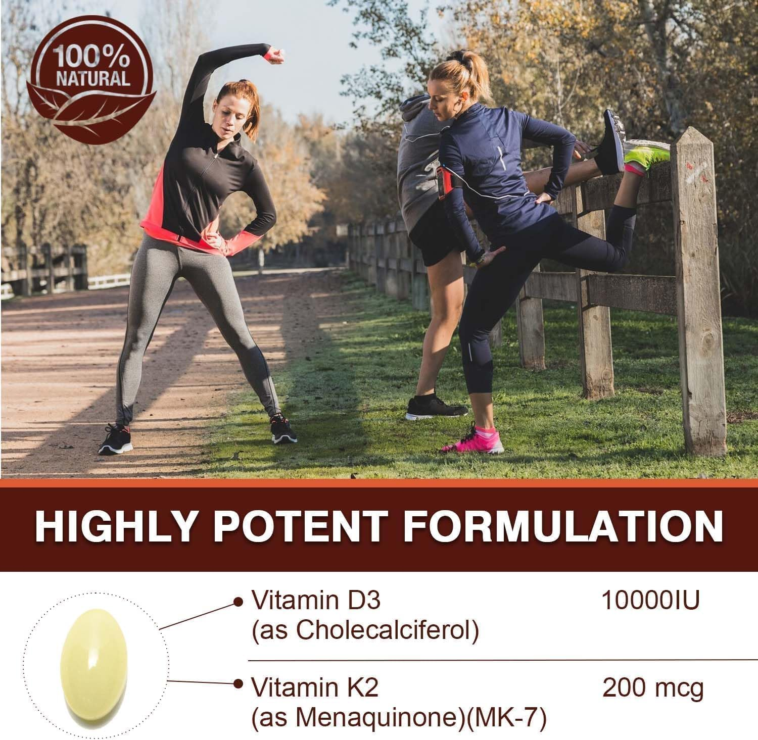 Vitamin D3 K2 with Coconut Oil (300 Softgels) | 10,000 IU D3 + 200 Mcg K2 (MK-7) | Non-Gmo, Soy-Free, Easy to Swallow image number 3