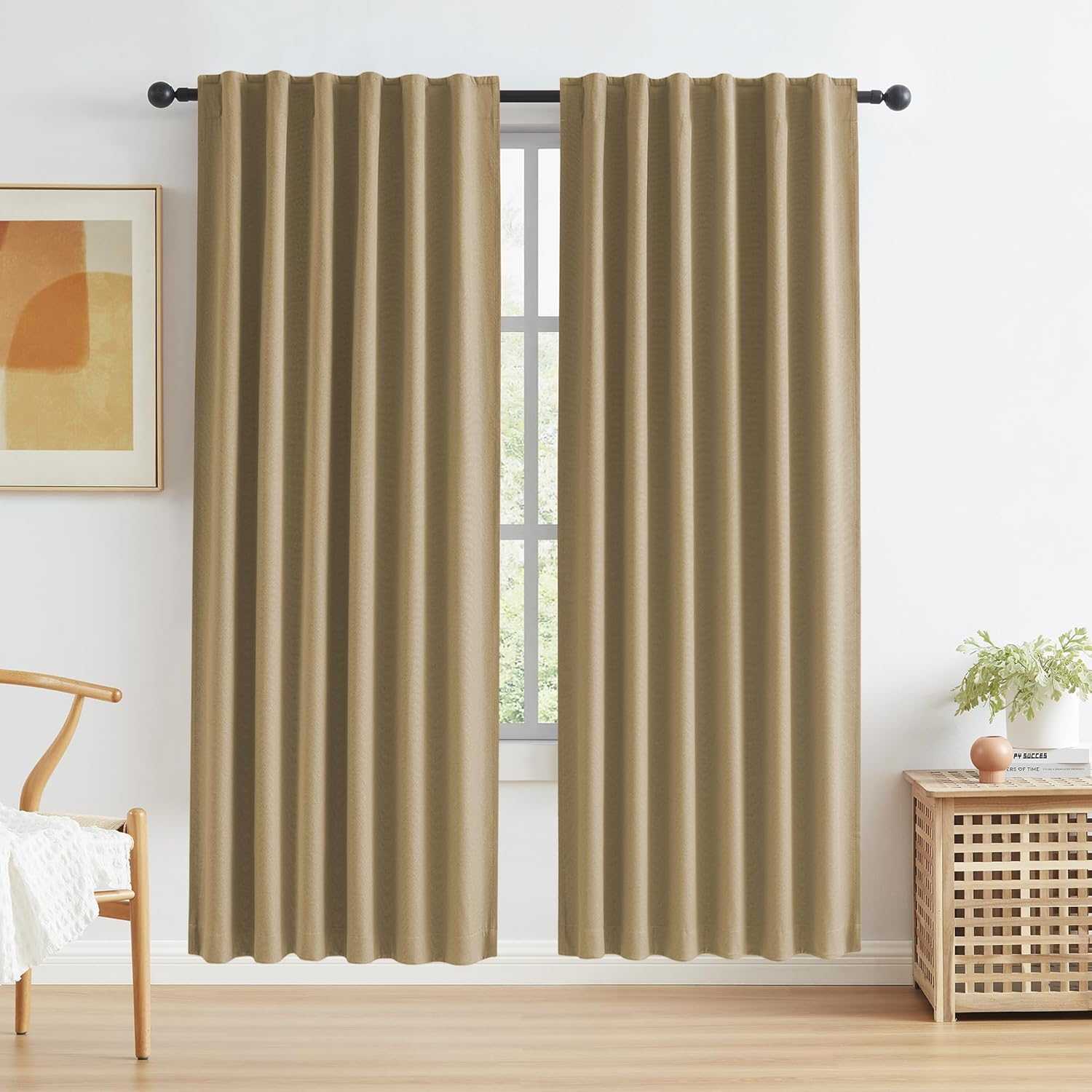 KEQIAOSUOCAI Sage Green Blackout Linen Curtains for Bedroom, Boho Natural Bedroom Home Decor, Long Drapes for Living Room Back Tab Pocket 50 X 96 Inch Length, 2 Panels Set