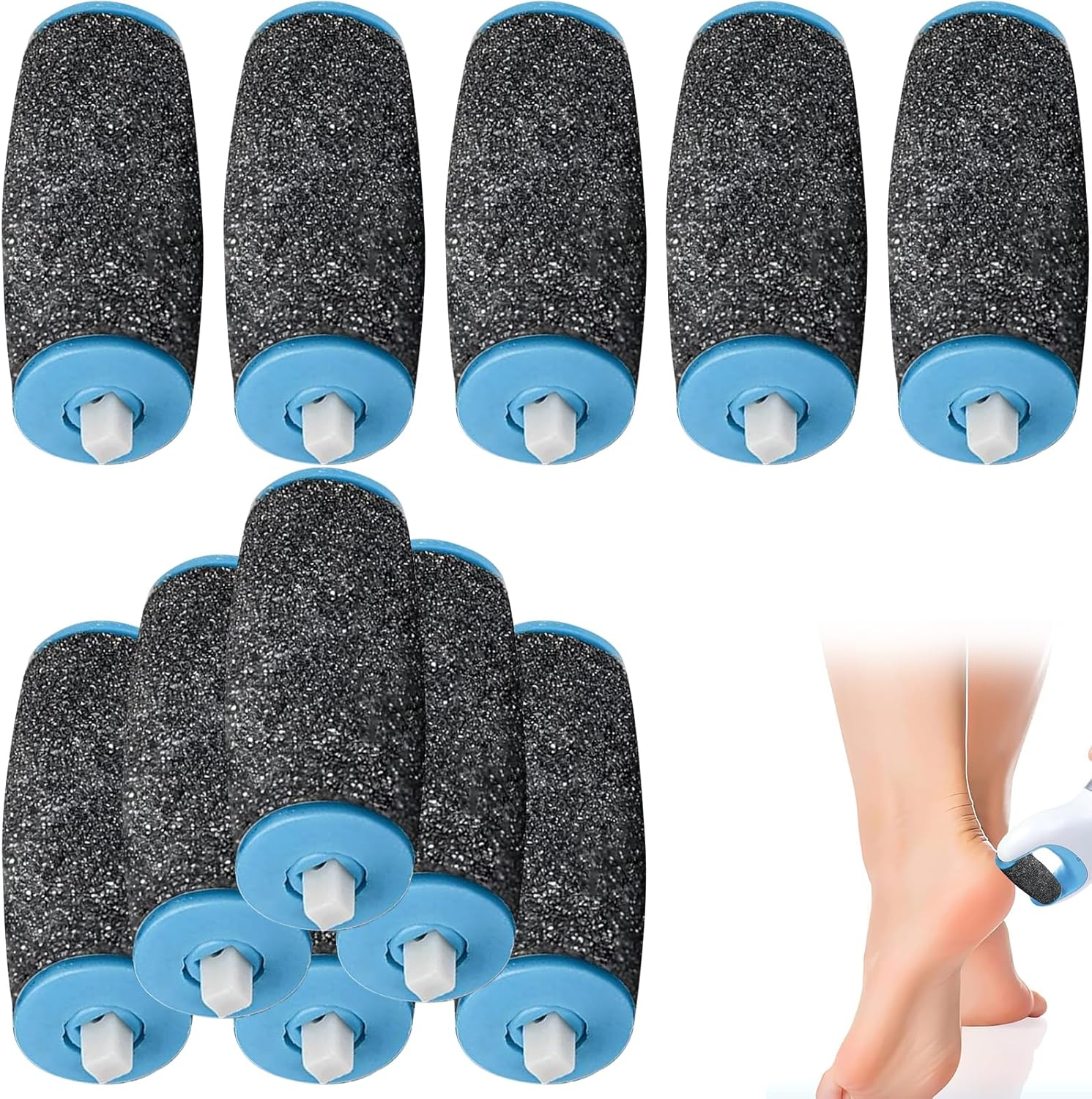 Pack of 10 Replacement Rollers, Callus Remover, Callus Remover Replacement Rolls, Velvet Smooth Rolls, 3 Types of Roughness Coarse for Removing Hard Skin, Pedicure Foot Care Set (Black) image number 4