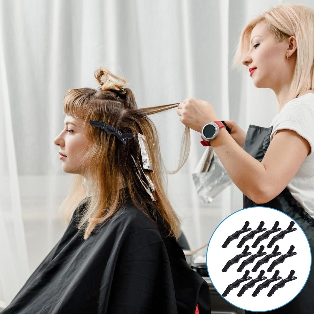 LAKJUOZ Hairdressing Hair Clips, Pack of 12, Plastic Hair Clips, Hairdresser Clips with Non-Slip Handle and Wide Teeth for Women and Girls, Professional Hairdressing Clip (Black) image number 3