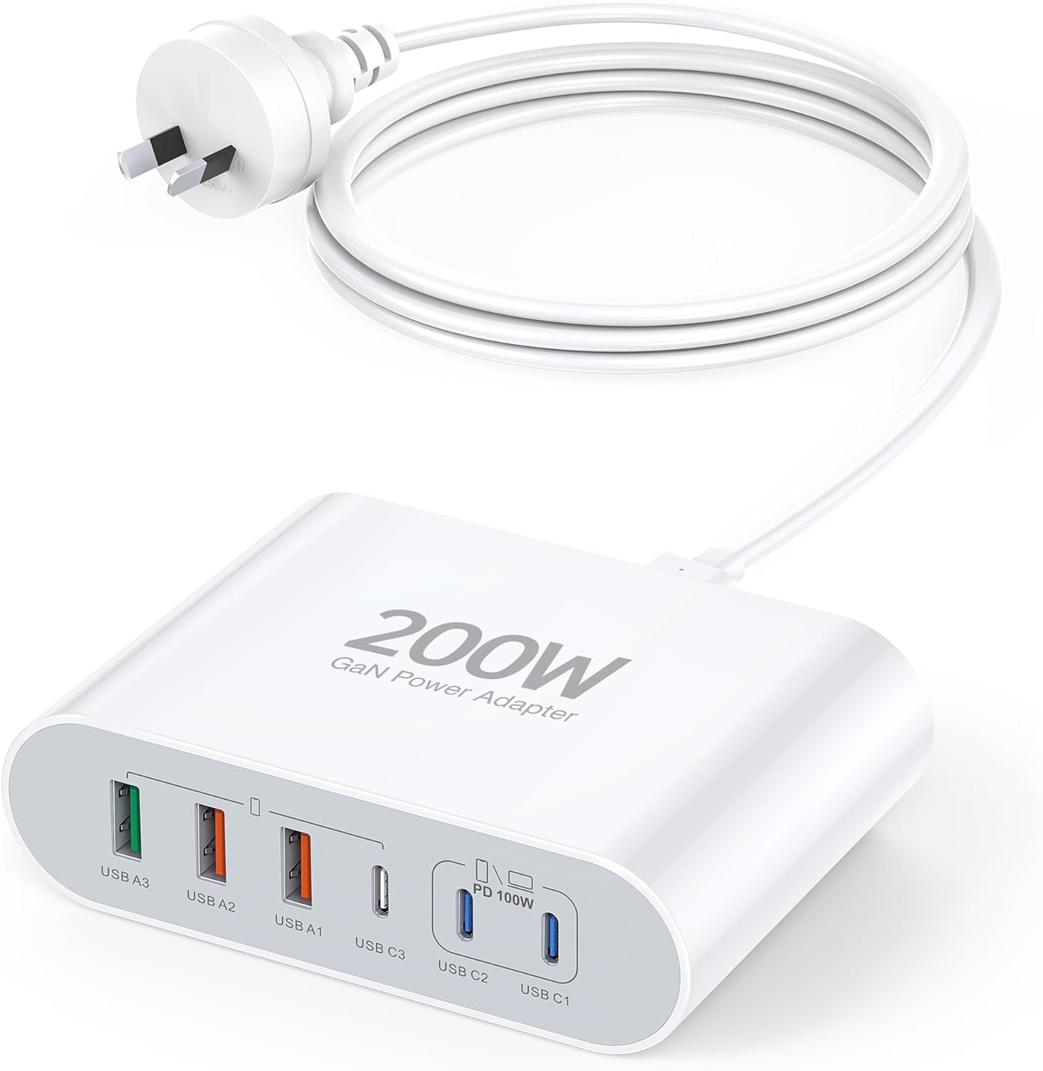 200W USB C Charger, Multi-Port Charging Hub, Gan & Portable Charger Station, Laptop Power Adapter for Macbook Air Pro, Ipad, Iphone 17 16 15 14, Samsung Galaxy, Google Pixel,Motorola,Steam Deck