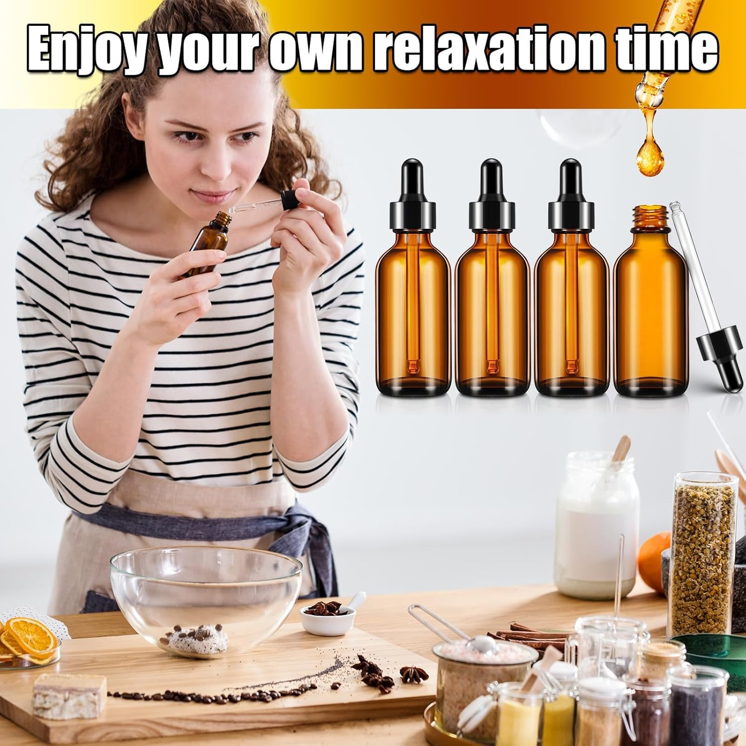 Dropper Bottle, 4 Pcs Amber Glass Dropper Bottle, 100Ml Tincture Bottle with Labels and Funnel for Essential Oils, Cosmetic, Laboratory image number 6