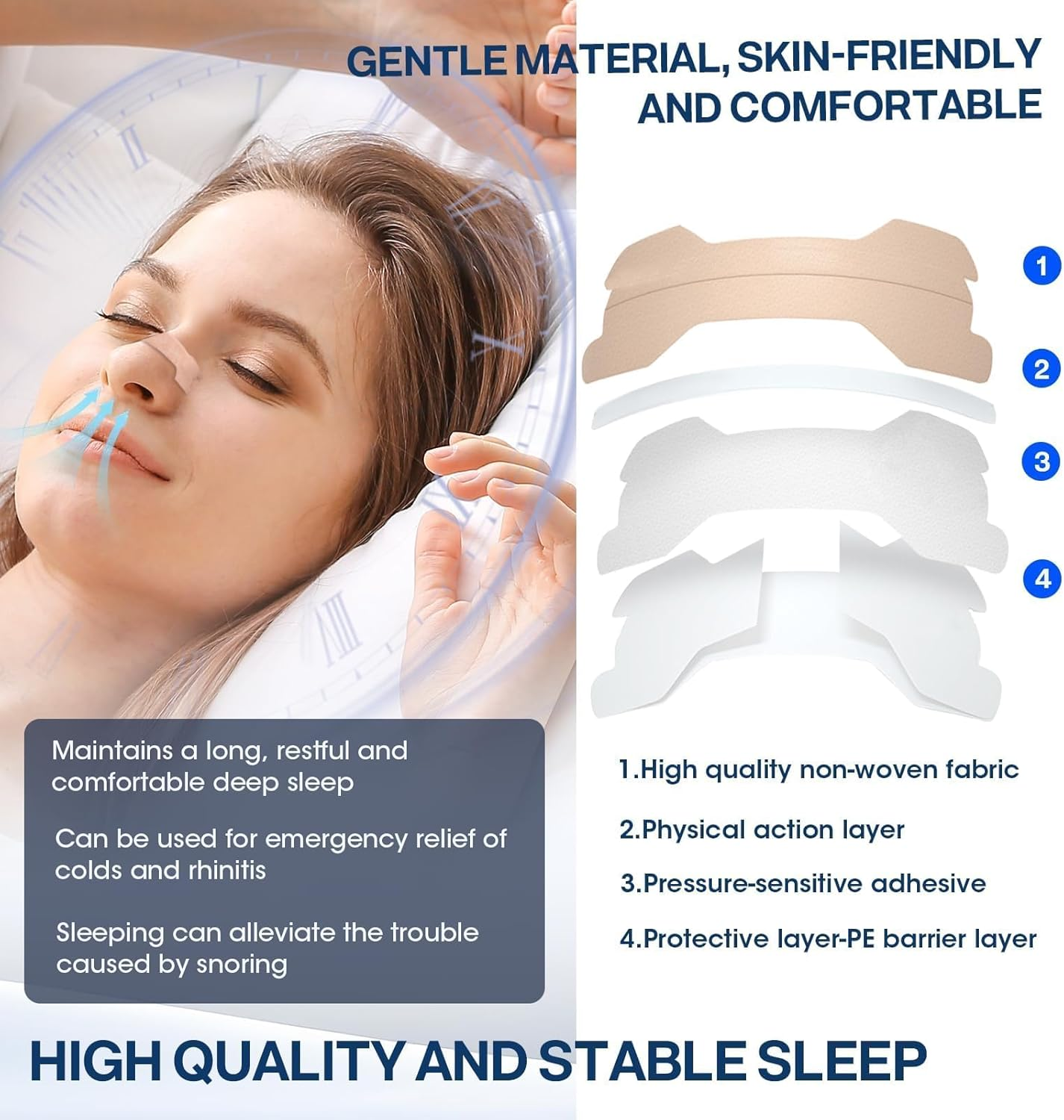 50 Pack Nasal Strips for Snoring, Night Strips, Drug-Free Nasal Strips, Nose Strips for Sleeping, Large+Small, Improve Sleep Quality, Relieve Nasal Congestion, Reduce Snoring & Mouth Breathing (Tan) image number 3