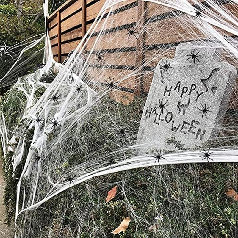 Halloween Spider Web, 100G Super Stretch Spiders Web with 30 Pcs Fake Spiders for Halloween Party, Indoor Outdoor, Yard, Tree, Office Decor (White) image number 6