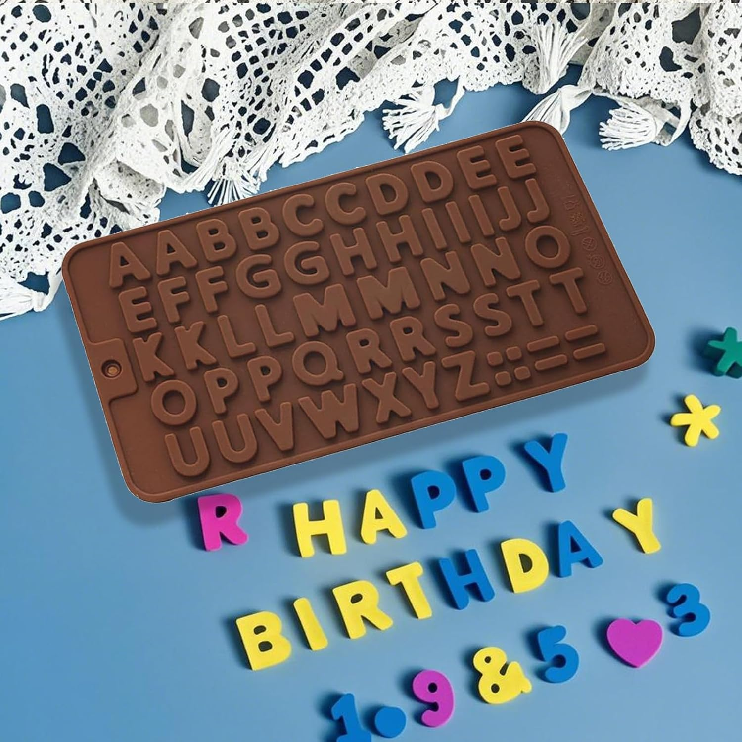 2 Pack Silicone Alphabets & Numbers Chocolate Molds - Food-Grade Non-Stick Baking Molds for DIY Chocolates, Fondant, Candies, Cake Decorating with Symbols image number 3