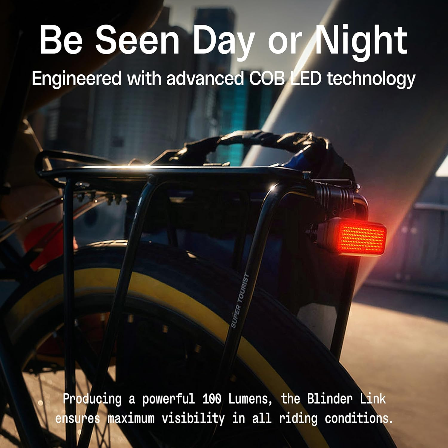 KNOG Blinder Link Rear Bike Tail Light - 100 Lumen Rack Mount Rear Bike Light, 50 Hour Runtime, Low Battery Indicator, Fits 50-80Mm Racks - Powerful Bike Light No-Size Black image number 1