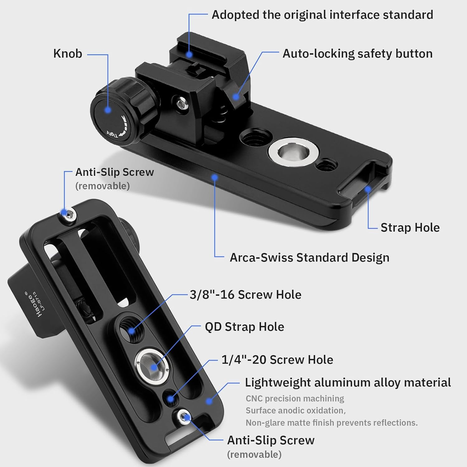 Haoge LF-S713 Lens Collar Replacement Foot for Sony FE 70-200Mm F2.8 GM OSS and Sony FE 100-400Mm F4.5-5.6 GM,FE 300Mm F2.8 GM OSS Lens Built-In Arca Type Base Support Plate image number 4