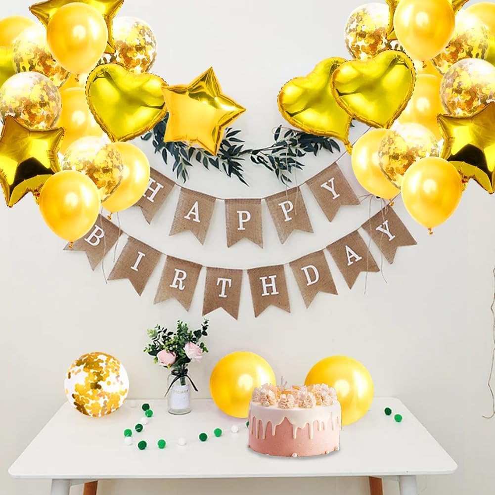 ATDORO 28Pcs Balloon Happy Birthday Party Decorations for Women, Confetti Balloons Star Heart Foil Balloons Wedding Decorations, Helium Ballons Girl Boy Baby Shower (Gold)