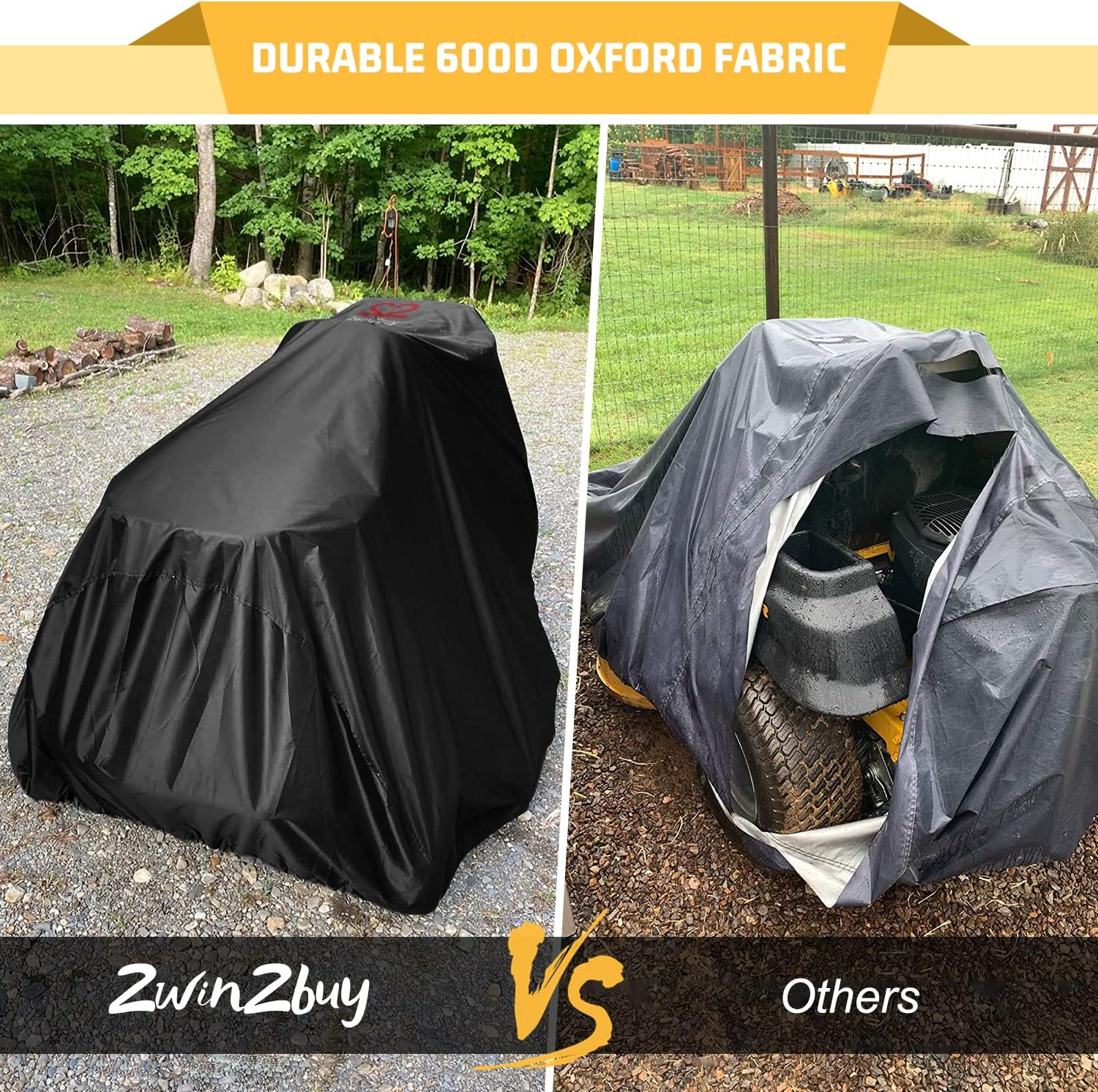 2Win2Buy Lawn Mower Cover Heavy Duty Waterproof Polyester Oxford Mower Covers - UV & Dust & Water Resistant, Weather Resistant,Universal Fit Drawstring & Storage Bag (Riding Lawn Mower Cover) image number 1
