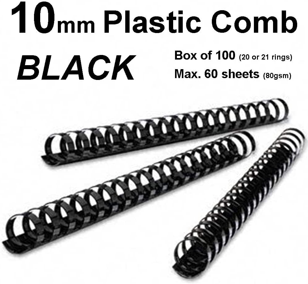 10Mm Plastic Binding Combs Black - 20 or 21 Ring (Box of 100)