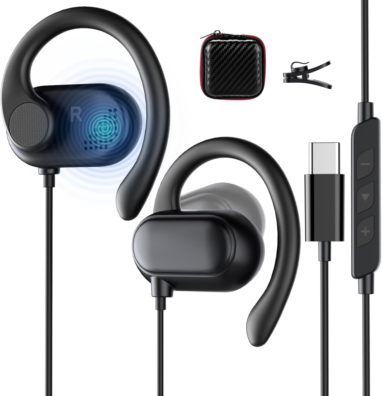 Open Ear USB C Headphones over Ear Buds Wired for Iphone 16 Pro Max 15 Samsung S25 S24 Ultra S23 A26 A36,Type C Sport Headset Earphones with Adjustable Ear Hooks/Microphone for Ipad 10 11 Pixel 9 9A 8 image number 5