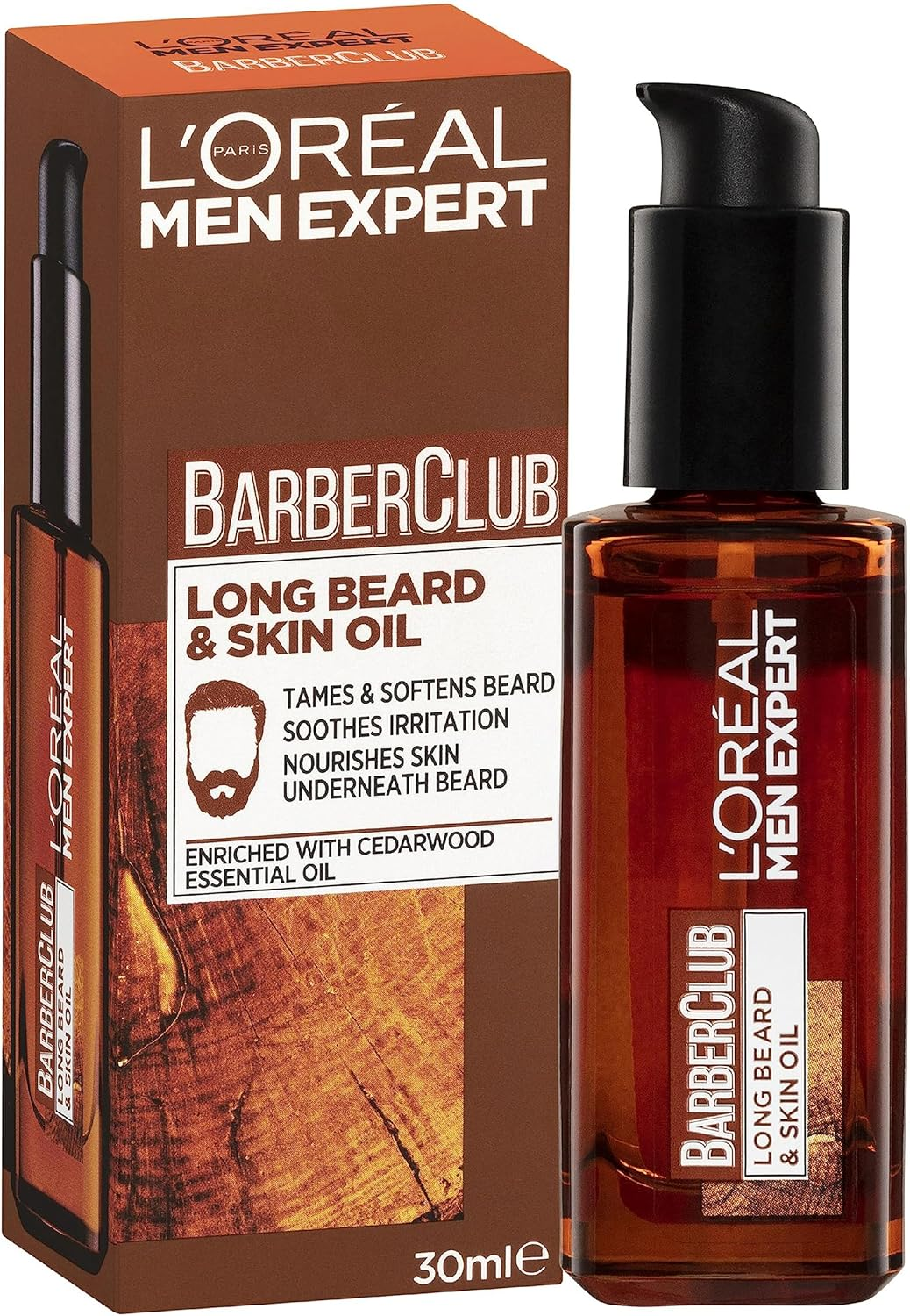 L&rsquo;Or&eacute;al Paris Men Expert Barber Club Long Beard & Skin Oil 30Ml, with Cedarwood & Essential Oil, to Tame & Soften Beard, Sooth Irritation & Nourish Skin image number 5