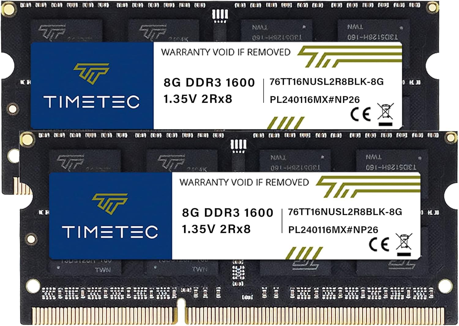 Timetec 16GB Kit(2X8Gb) DDR3L / DDR3 1600Mhz (DDR3L-1600) PC3L-12800 / PC3-12800 Non-Ecc Unbuffered 1.35V/1.5V CL11 2Rx8 204 Pin SODIMM Laptop Notebook PC Computer Memory RAM Module Upgrade Black PCB image number 3