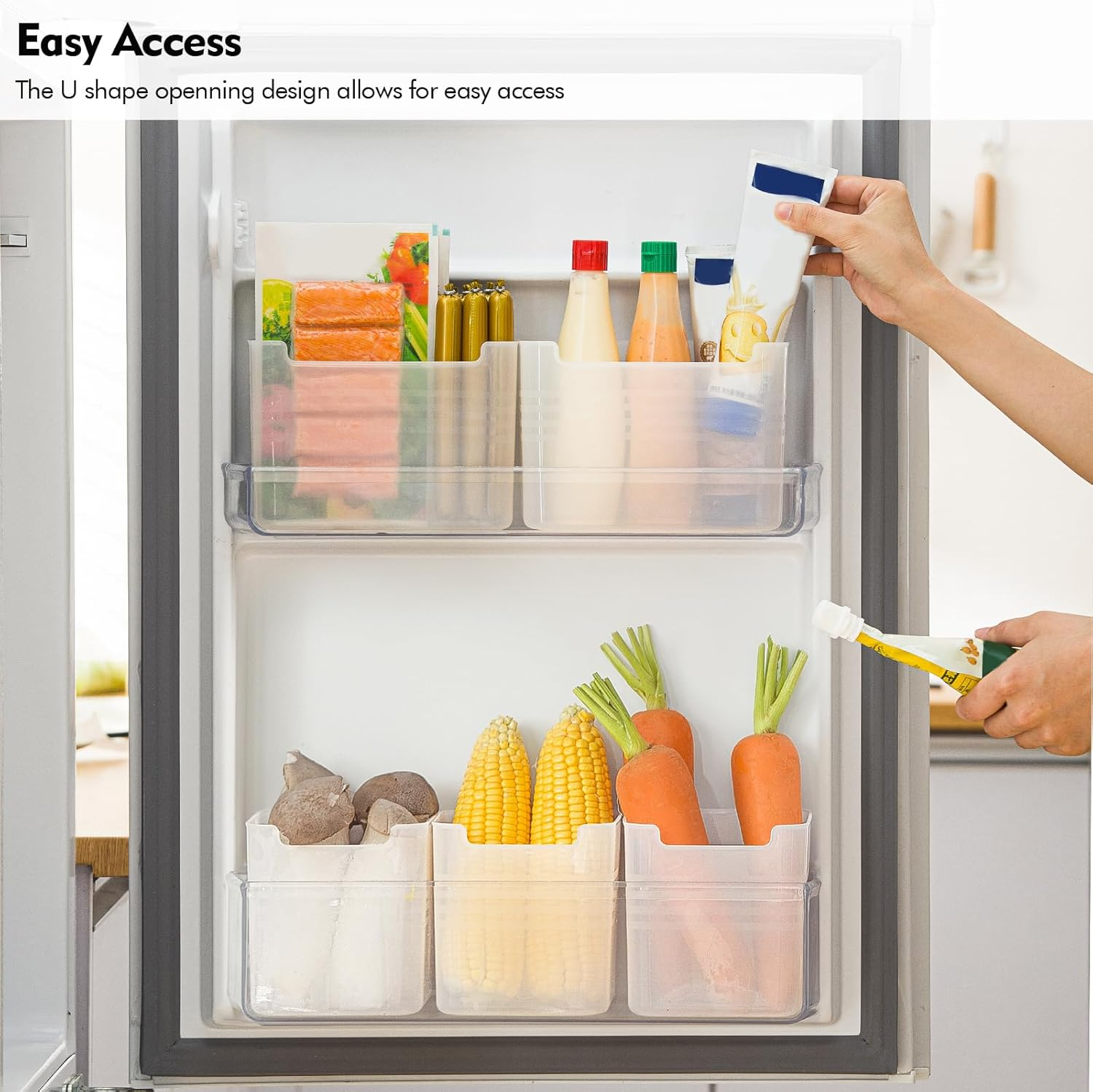 Poeland Refrigerator Organizer Box, Fridge Side Door Storage Containers Plastic Translucent Set of 5 (2M+3S) image number 4