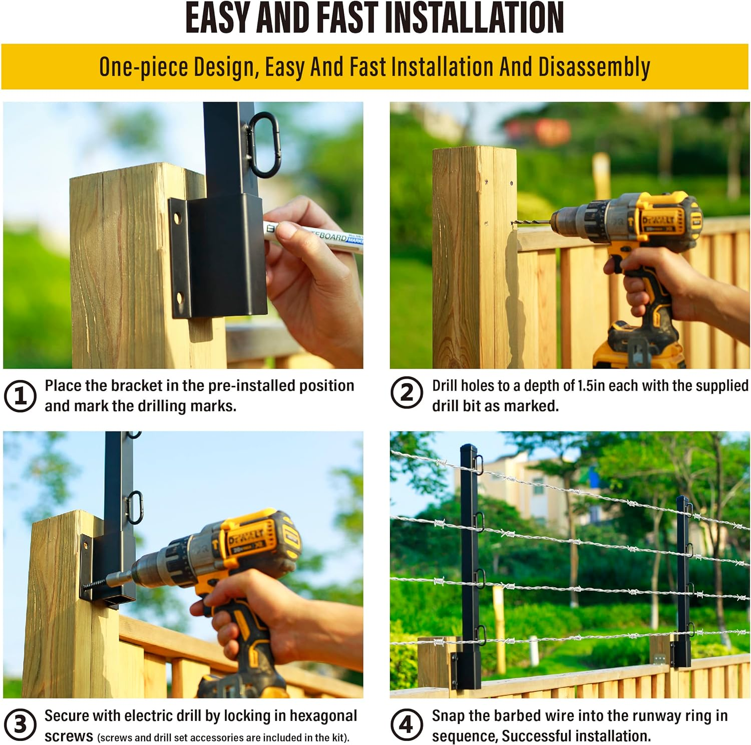 Fence Post Extender, 23.5" Fence Barbed Wire Extend Arm，For Outdoor Fences to Increase Height, Protect Privacy and Pets Jumping off (Concrete Wall-8 Pack) image number 1