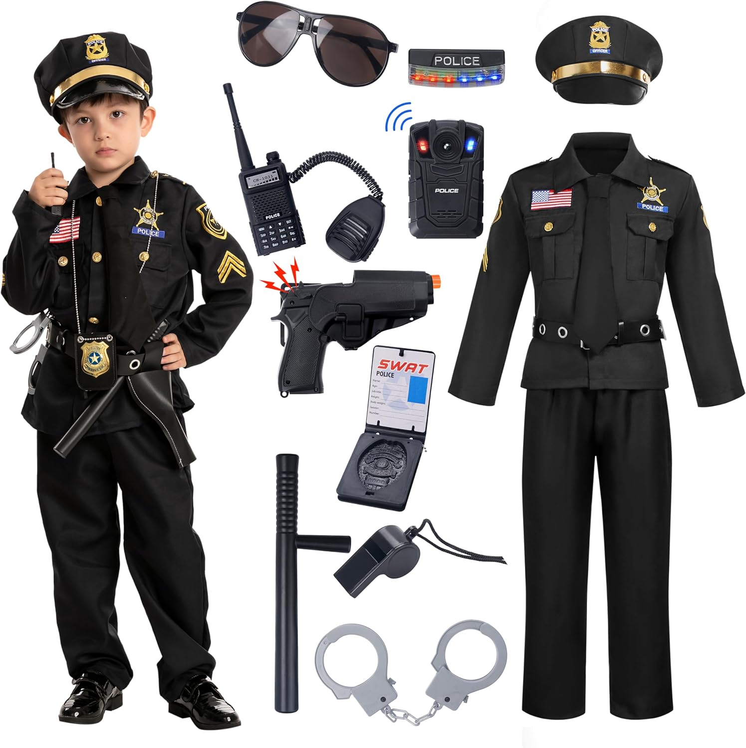 Spooktacular Creations 14PCS Halloween Police Costume for Kids, Police Officer Costume for Boys, Toddler Roleplay Party image number 2