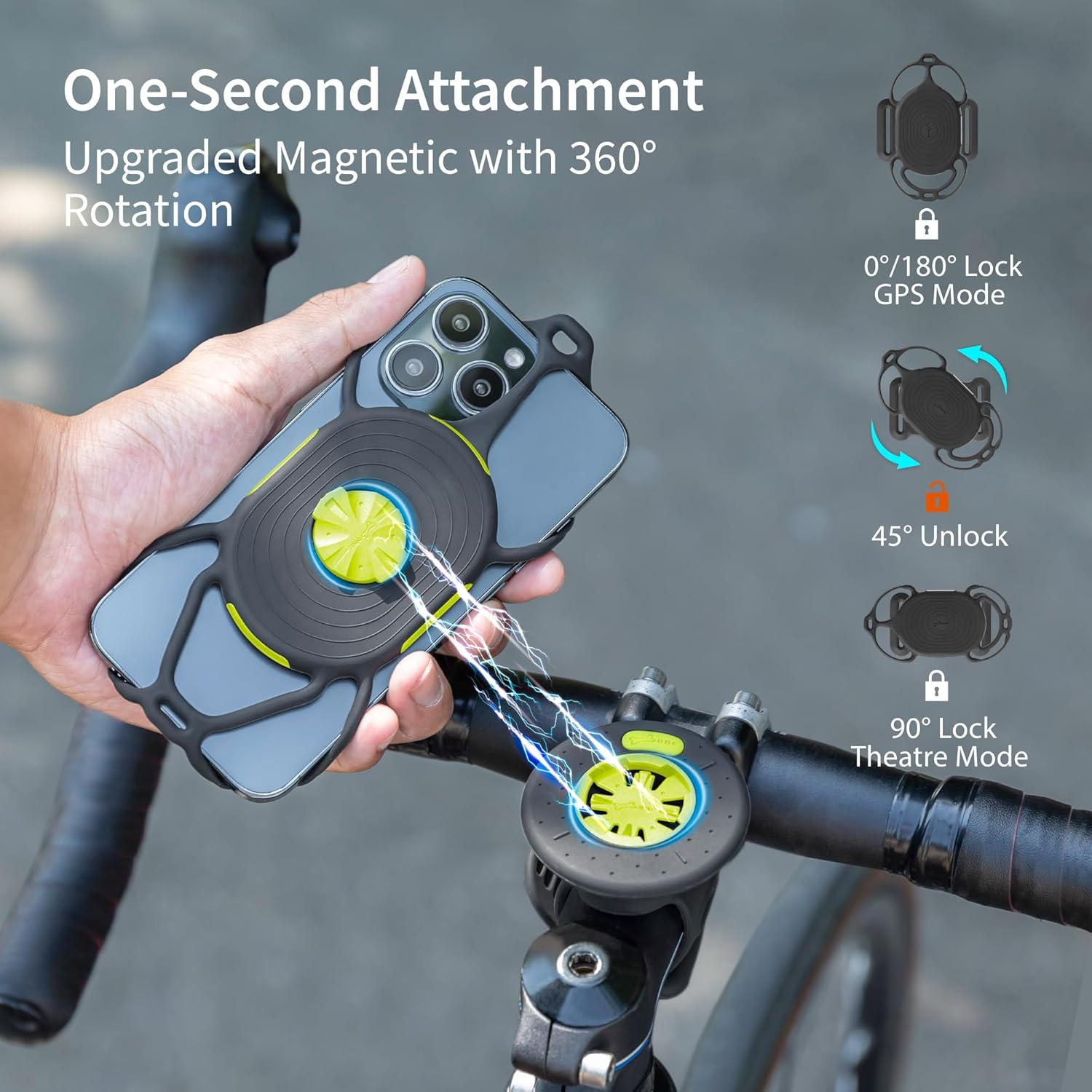 BONE Bike Tie Connect Kit 2 Magnetic, 360 Degree Rotatable Quick Release Universal Phone Holder for Handlebar Stem Mount, Garmin Cycling Computer with Shock-Absorption Fits 4.7-7.2 Inch Iphone Samsung image number 1