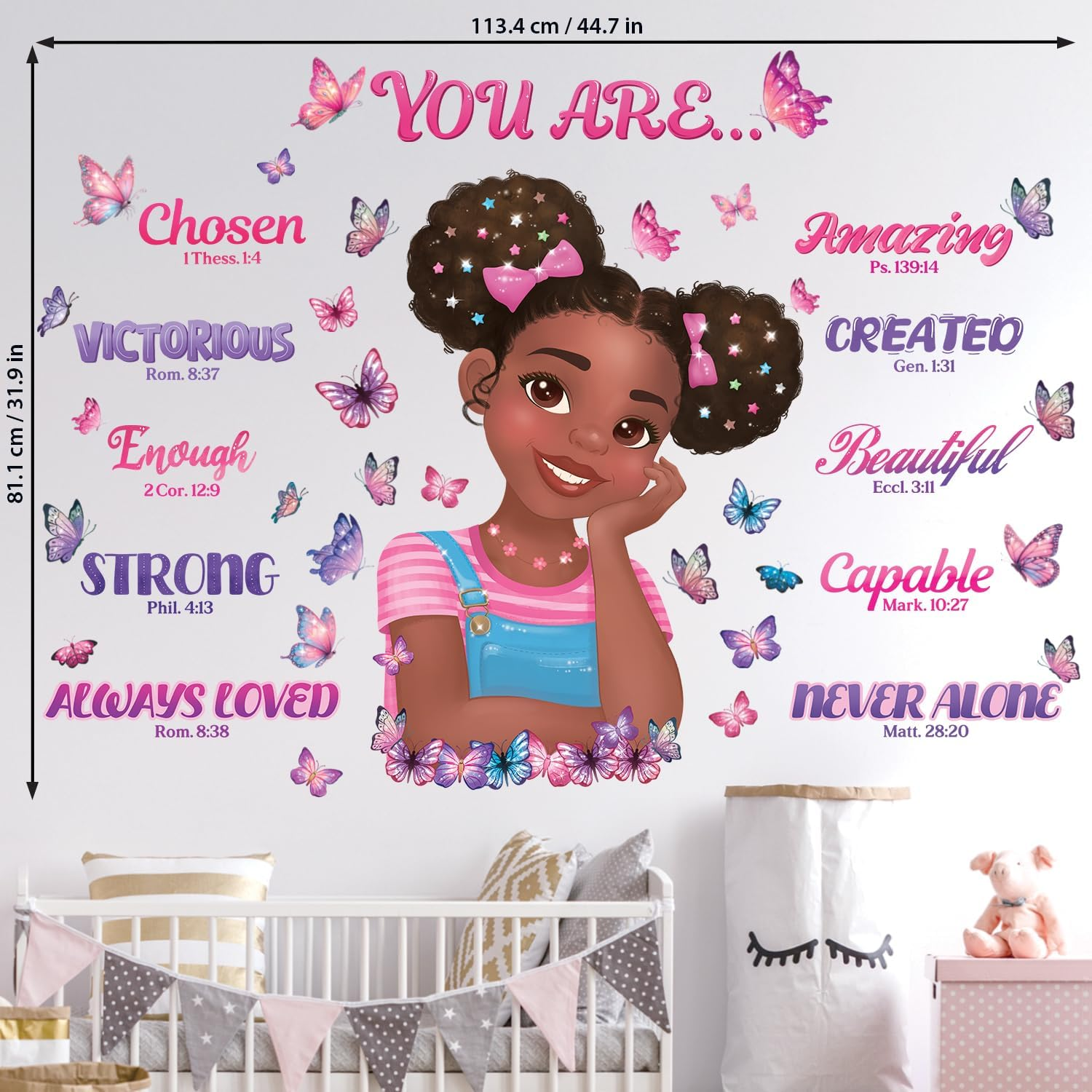 DECOWALL SG2-2502 Black Girl Magic Bible Wall Stickers Decals Inspirational Quotes Verses Decor Pink Bedroom Room Art Decorations Peel and Stick Princess Nursery Butterfly Kids Baby Home image number 6
