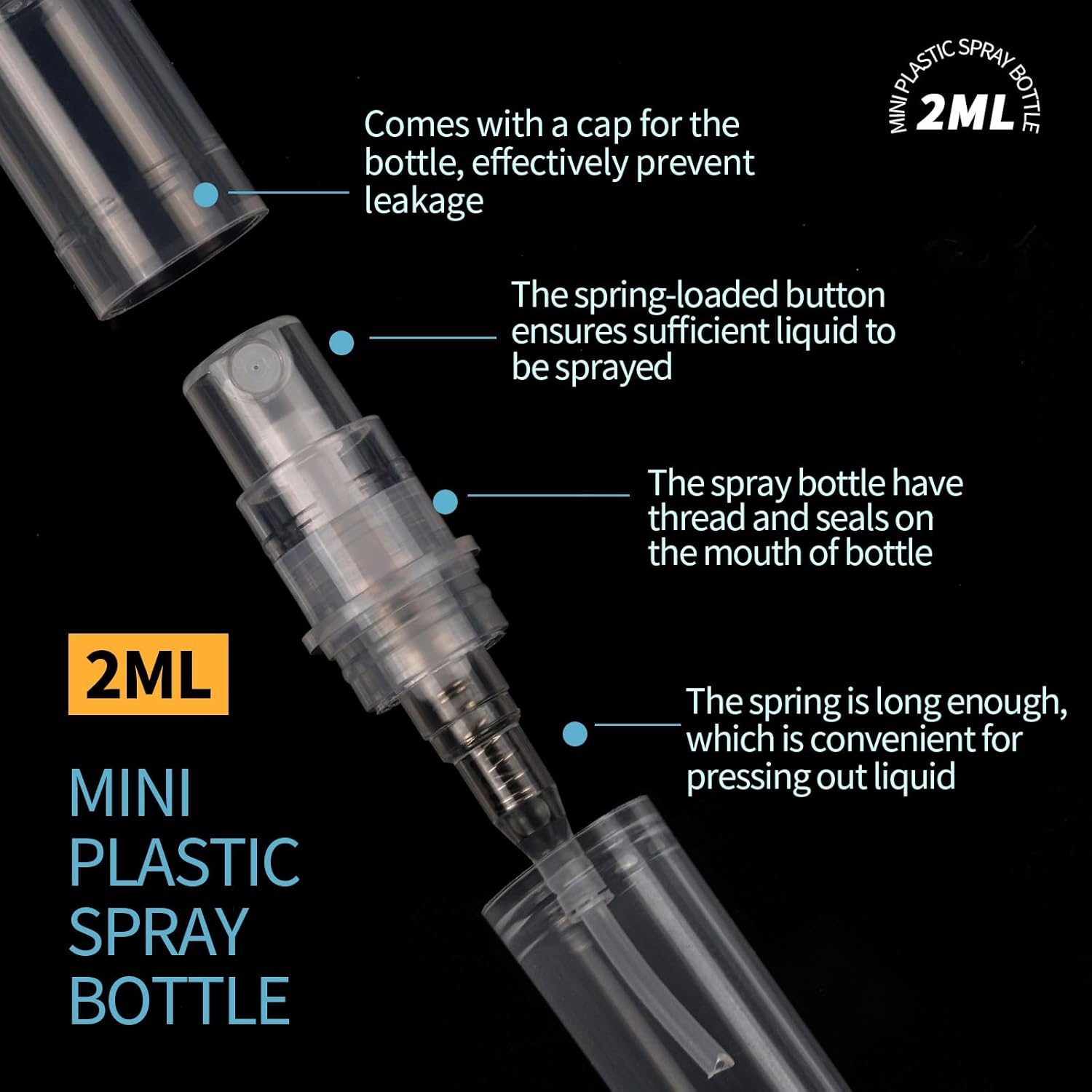 Fandamei Mini Spray Bottle, 60PCS 2Ml Mini Clear Plastic Spray Bottle Empty, Fine Mist Refillable Mini Perfume Bottle. Small Empty Sample Containers Bottle. 2Ml, 60 Pack, Clear, FANL-093 image number 2