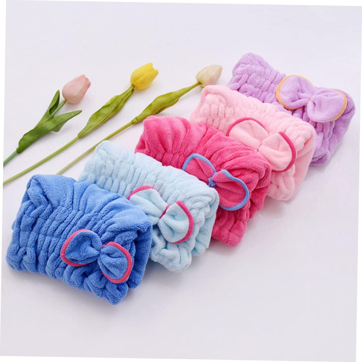 Microfiber Hair Drying Cap Fast Drying Hat Elastic for Women Butterfly Knot Design Purple image number 2