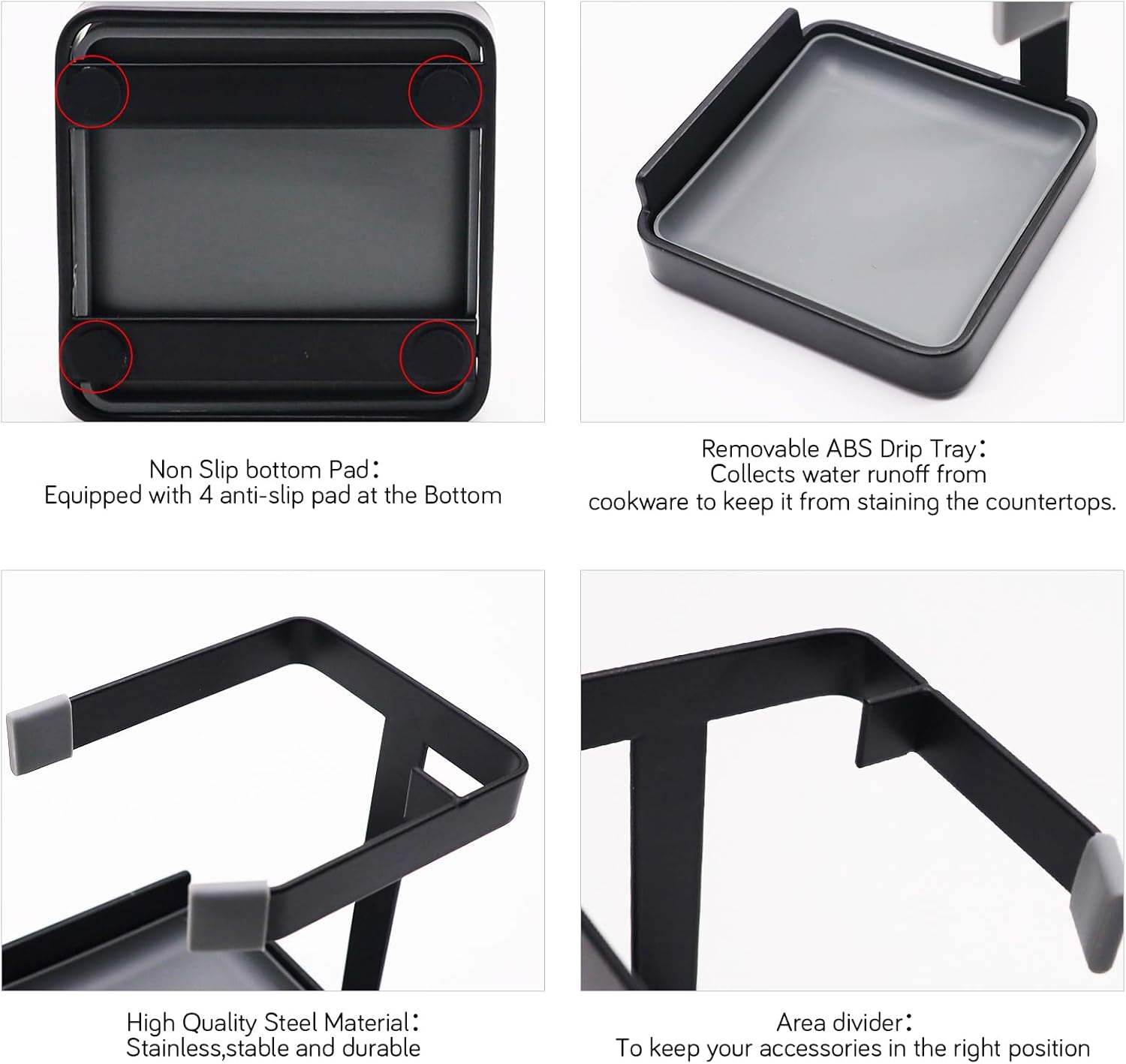 Vocheer Pot Lid Holder, Kitchen Organizer Rack Spoon Rest Rack Holder-Lid Stand for Utensils in Kitchen, Black image number 5