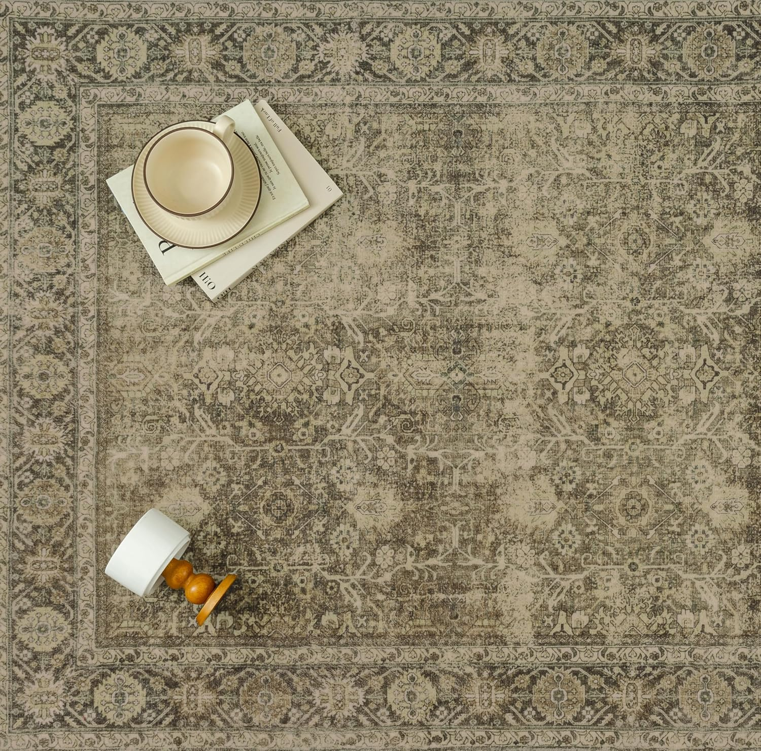 Purecozy Vintage Rugs for Living Room 160X230Cm Brown Office Washable Carpet Non Slip Bedroom Indoor Area Rug Low Pile Home Decor Retro Accent Rug for Dining Room Bathroom Kitchen image number 5