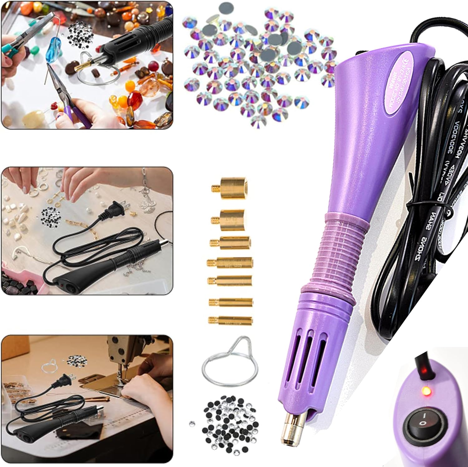 Rileryeol Hotfix Rhinestone Applicator Tool, 7-In-1 Hot Fixed Applicator Rhinestones Kit Include AB Crystal Rhinestones, 7 Tips, 2 Pencils, Tweezers and Support Stand image number 4