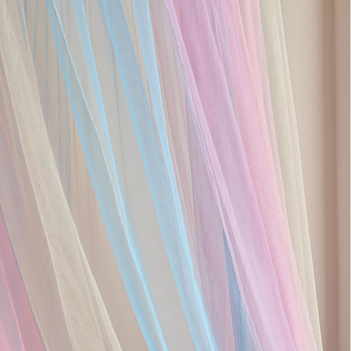 Rainbow Bed Canopy for Girls, Ruffles Mosquito Net with Dust-Proof round Dome Kids Dreamy Princess Bed Canopy Netting Room Crib Bed Curtains Camp Decor Accessories Child Reading Corners Ceiling Tent - Triangle image number 4