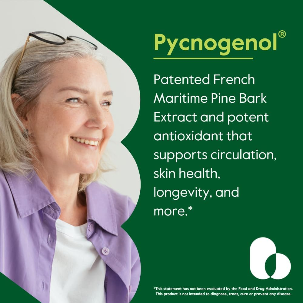 Pycnogenol 100Mg (60 Capsules) - French Maritime Pine Bark Extract - No Stearates - Gluten Free - Non GMO image number 5