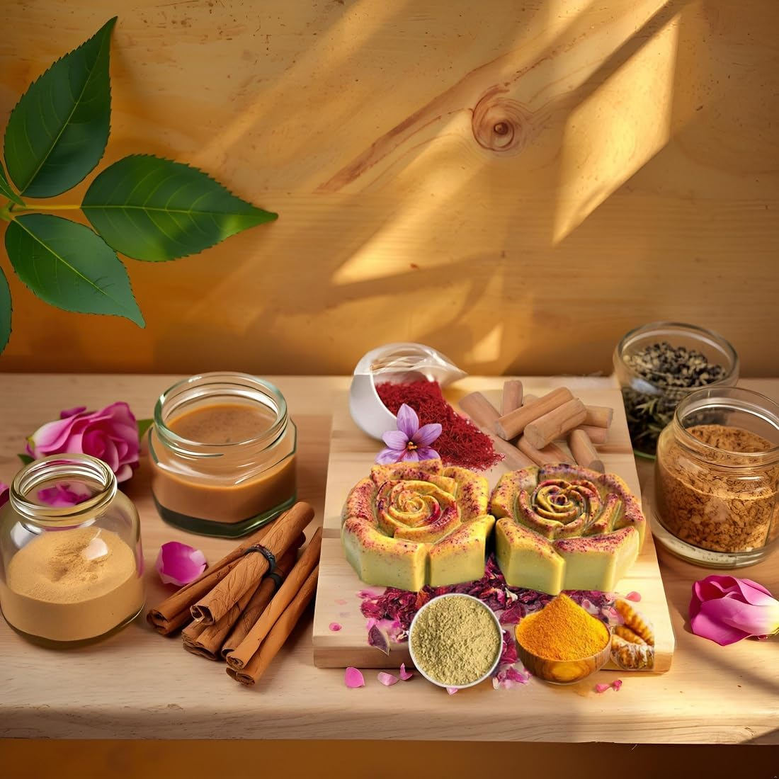 The Bath Stories Handmade Saffron Sandalwood Organic Ubtan Bath Soap 100 Gms.(Pack of 2) image number 1