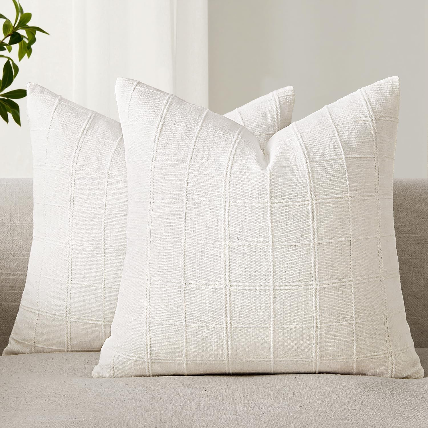 Set of 2 Decorative Fringe Throw Pillow Covers Cozy Boho Farmhouse Cushion Cover with Tassels Soft Accent Pillowcase for Couch Sofa Bed Living Room Home Decor,50Cm&times;50Cm,White