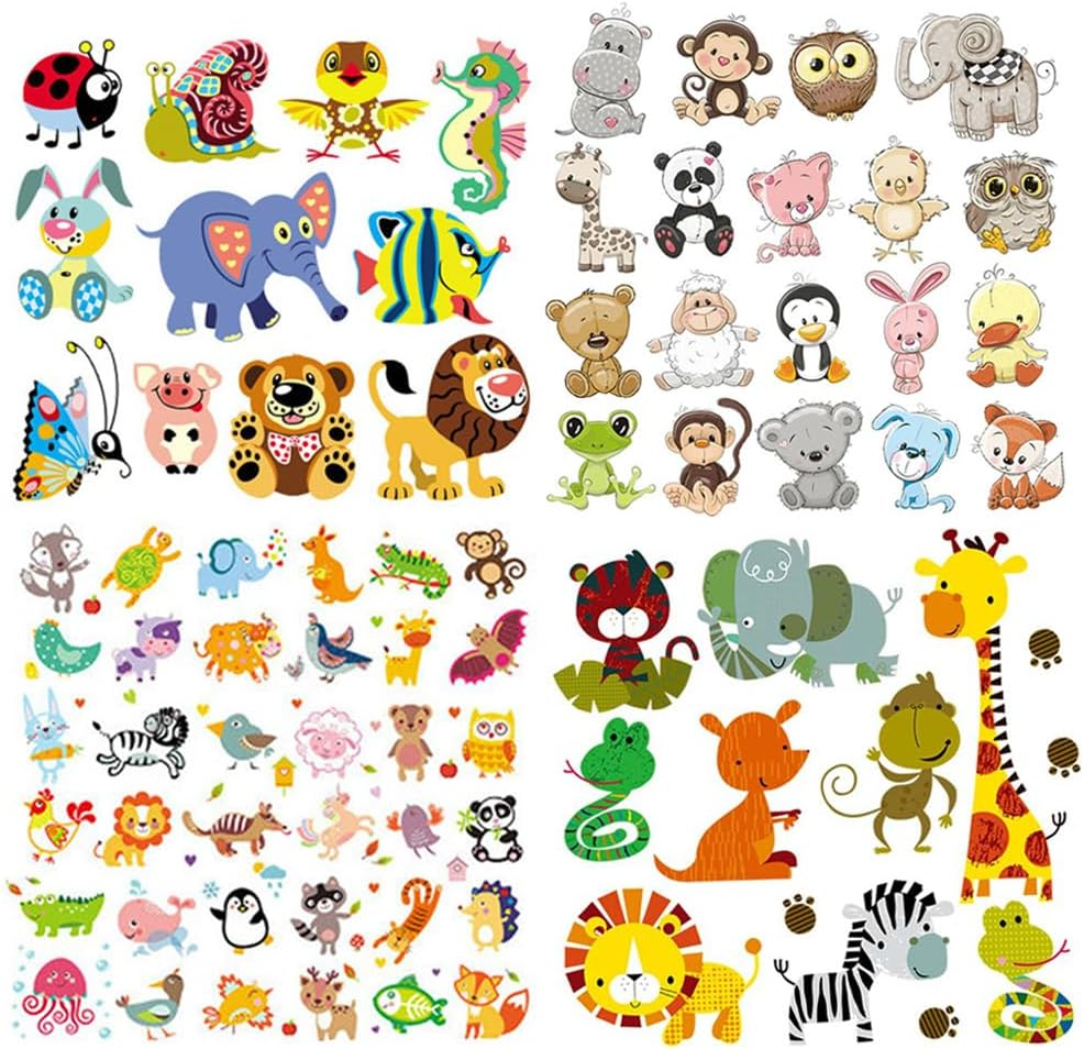 Kids Iron on Patches Heat Transfer Decals Dinosaur Stickers Cute Animal Appliques for Jackets Jeans T-Shirts Backpacks