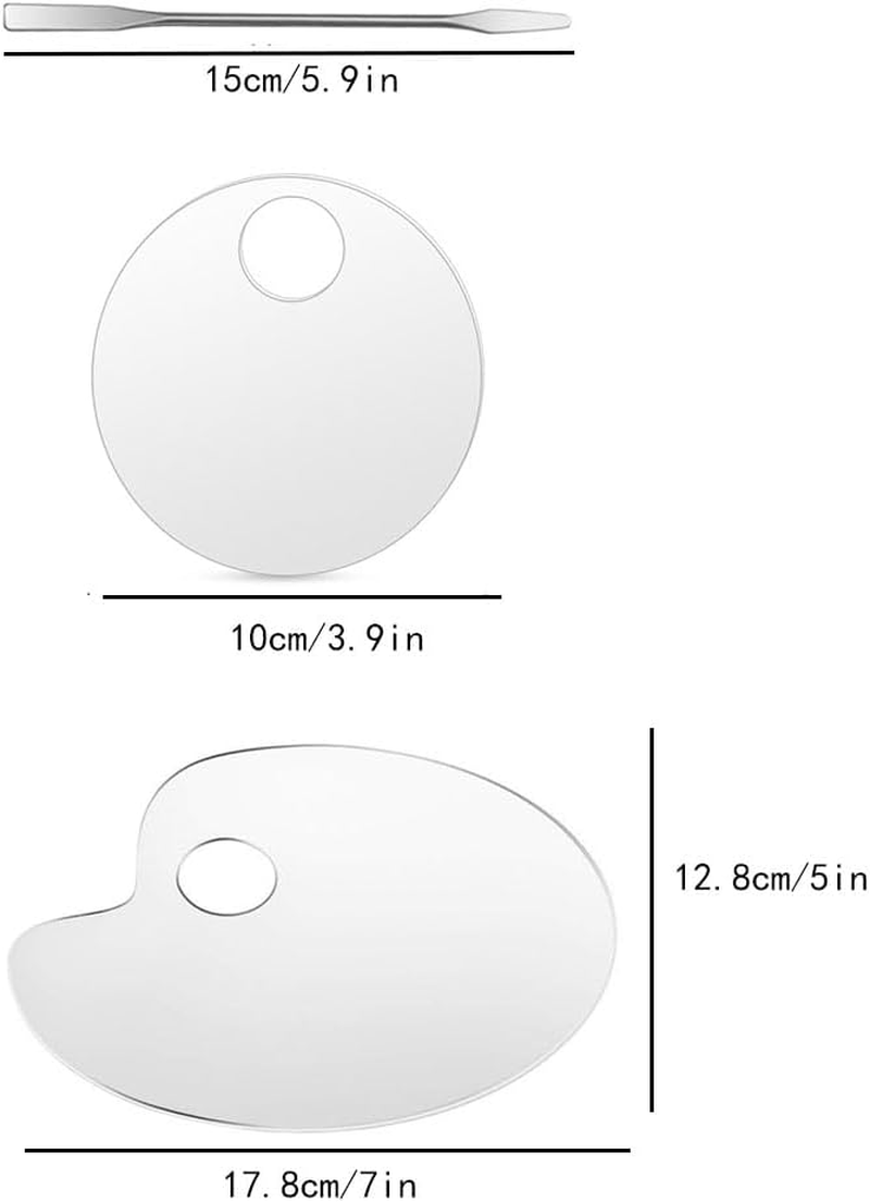 2 Pcs Acrylic Cosmetic Makeup Palette,Oval & round Cosmetic Makeup Palette Tray with Thumb Hole,Clear Acrylic Makeup Palette with 2 Metal Spatula, Makeup Palette Mixing Tray, Foundation Mixing Palette image number 3