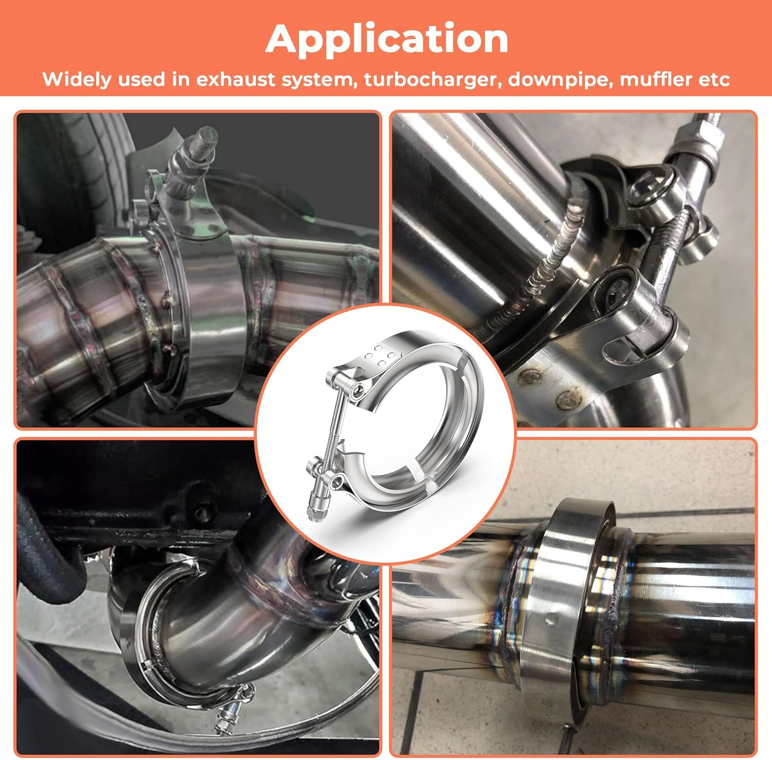 Universal Stainless Steel V Band Clamp - Leak-Proof T-Bolt Exhaust Clamp for Automotive Exhaust Systems and Turbochargers (3 Inch) image number 3