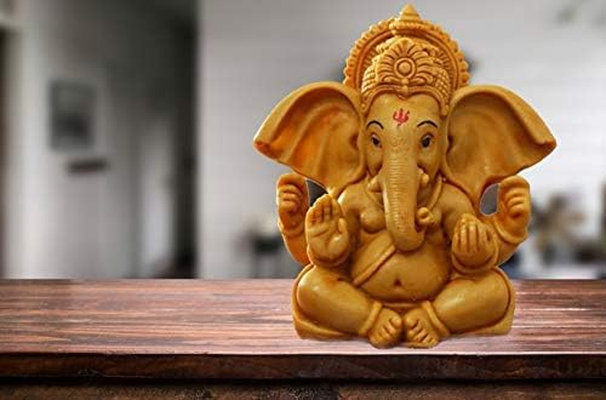 Ascension Handcrafted Yellow Ochre Ganesha Beautiful Lord Ganesha Idol Figurine Showpiece Sculpture Hindu Polyresin Car Dashboard image number 1