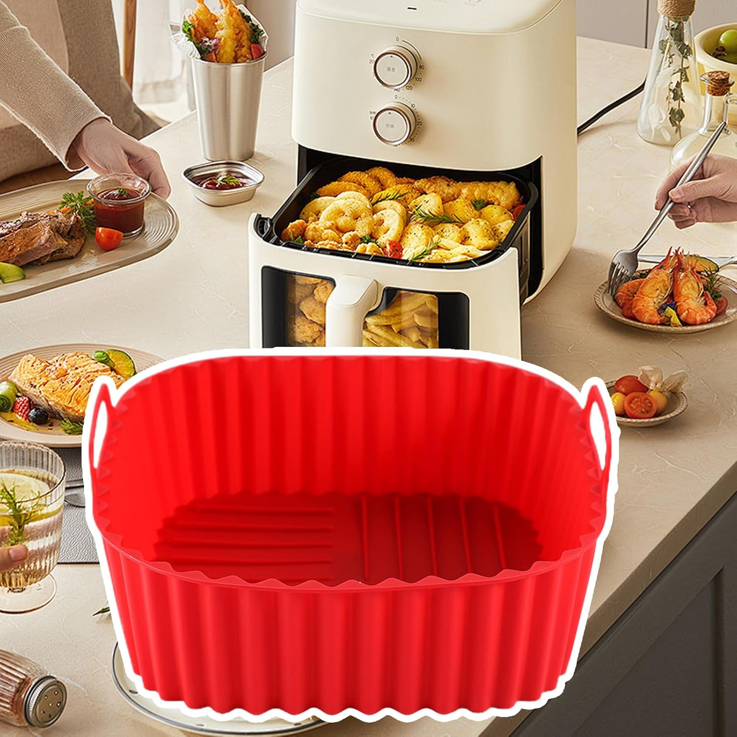 Reusable Air Fryer Liners | Square Air Fryer Basket - Kitchen Cookware Non-Stick Baking Tray for Cooking Grilling Roasting Indoor Outdoor Home Apartment Family Camping Cake image number 3