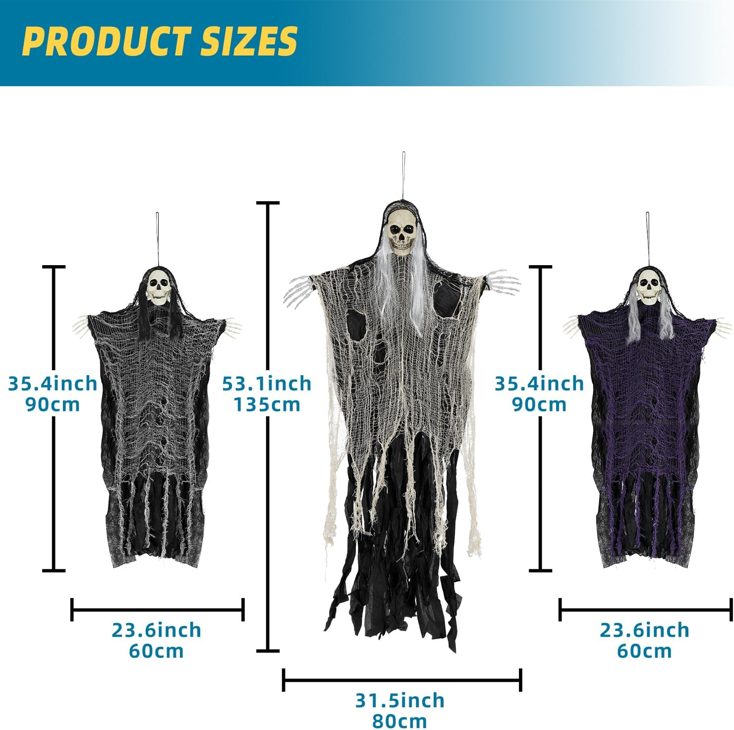 3PCS Halloween Skeleton Ghosts Decorations，Hanging Grim Reapers, Decorations Halloween Decorations Outdoor, Halloween Decorations，Horrible Halloween Decoration image number 3