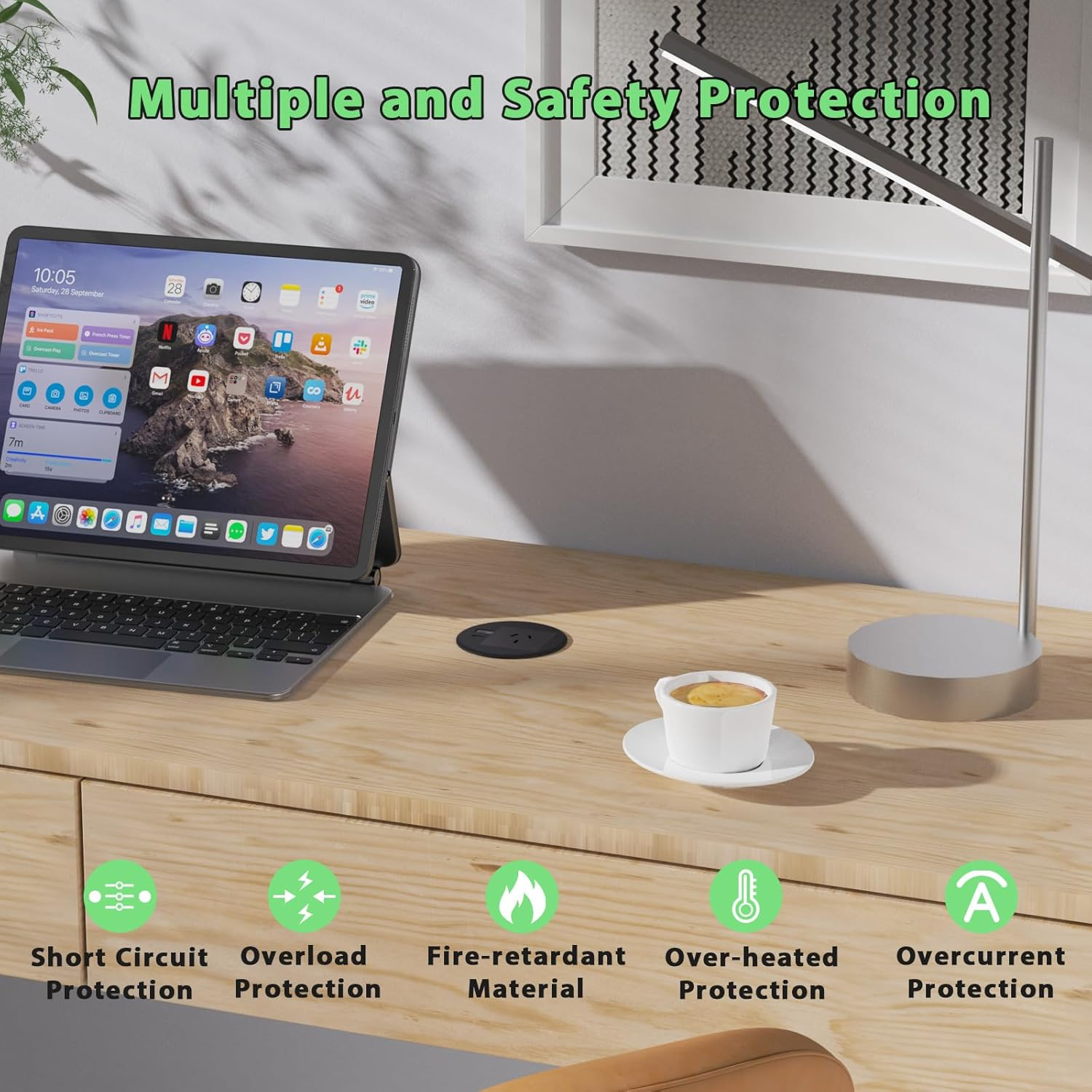 Desk Power Grommet, Haylink Recessed Power Board 80Mm Hole Grommet with AC Outlets, PD 20W USB A+C Ports, 2M Cable, Furniture Power Board for Home Office Workshop, Black image number 1