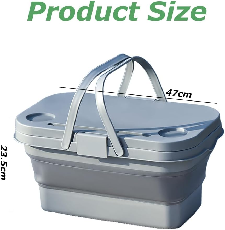 16L Collapsible Picnic Basket with Lid & Handles, 3-In-1 Foldable Table Bucket, Waterproof & Leakproof Storage Bin for Camping, Travel, Outdoor Picnic, Road Trips, Fishing image number 5