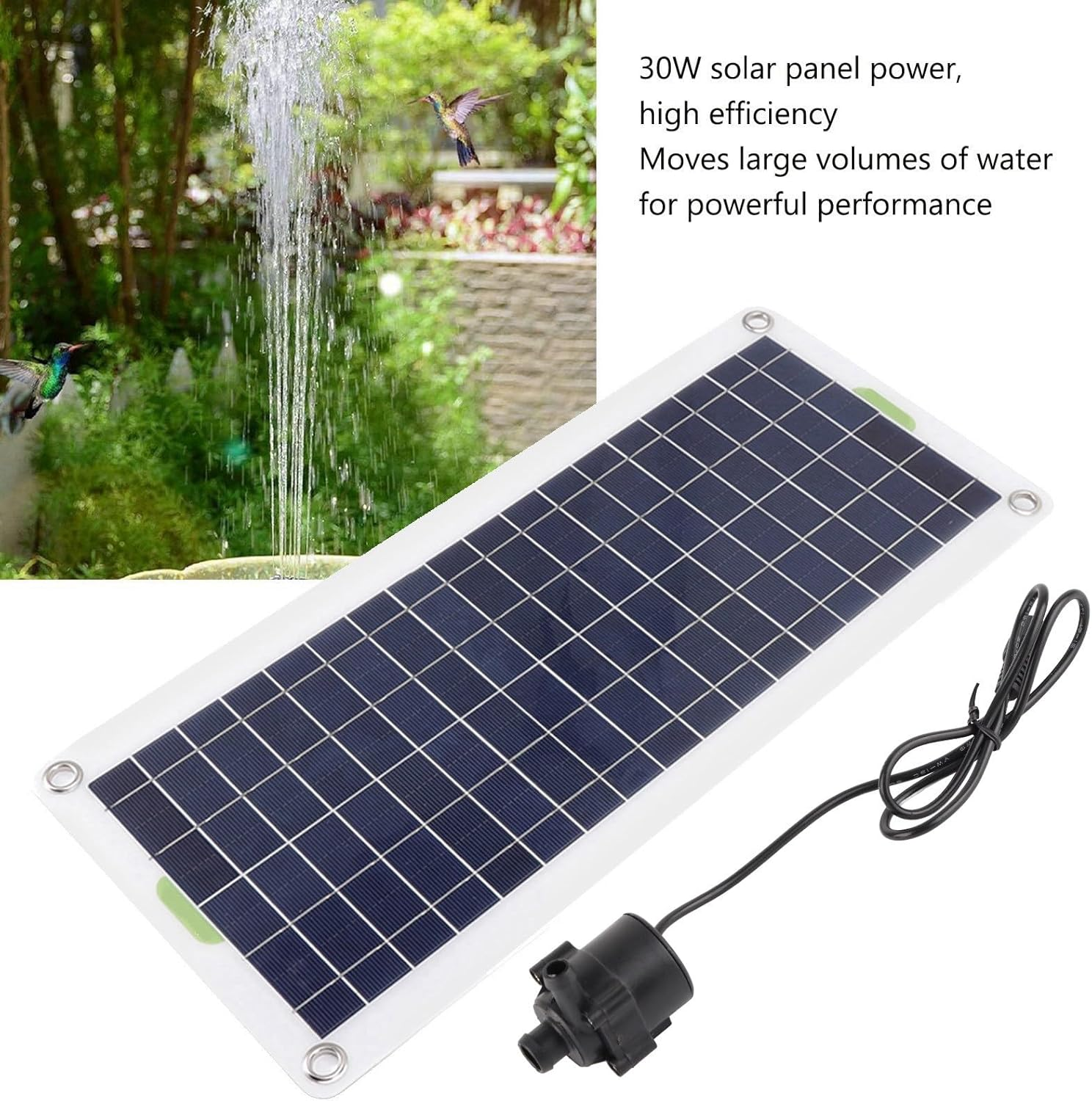 Focket Solar Fountain Kit, 30W Polysilicon Solar Panel Fountain Pump Kit, High Efficiency Submersible Powered Pump for Sun Powered Pond Hydroponics Gardens image number 2