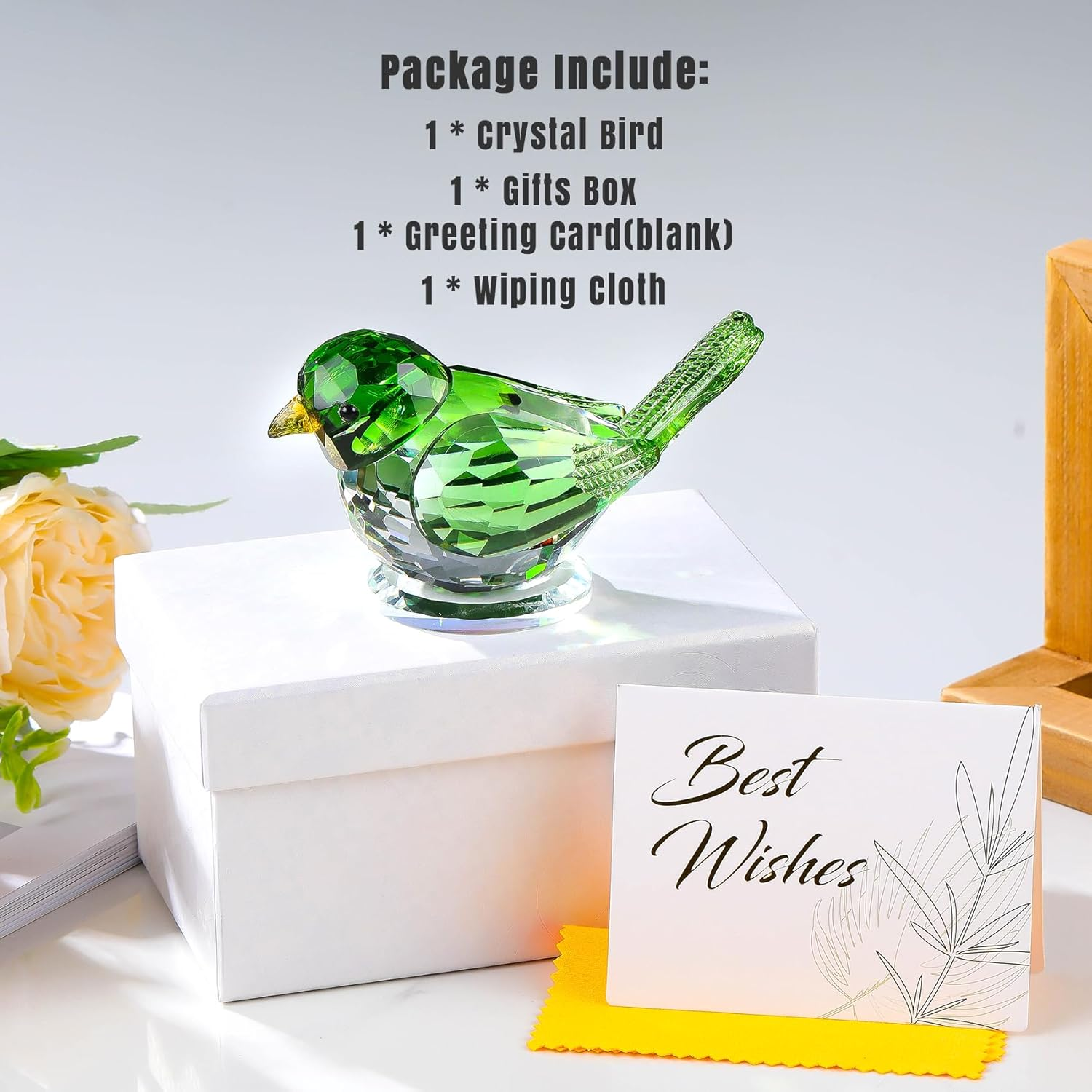 Ornalrist Crystal Green Clear Birds Figurine Handmade Collectible Animal Figurines Gifts for Him Dad Table Home Decoration Paperweight - Blue image number 2