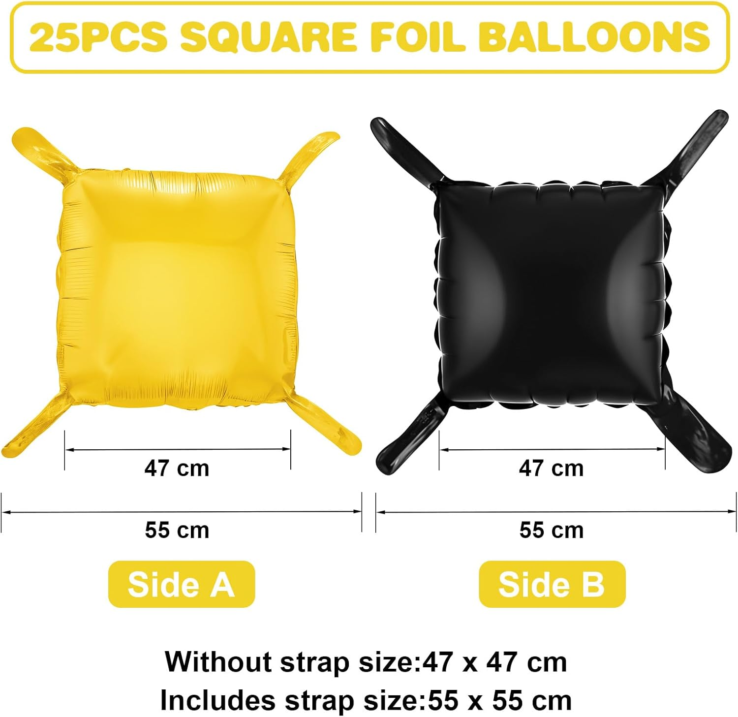 Square Foil Balloon Wall, 25Pcs Double Sided Balloon Backdrop Helium Mylar Balloon Tunnel Arch Garland Kit for Birthday Bridal Anniversary Baby Shower Party Decorations (Black Gold) image number 2