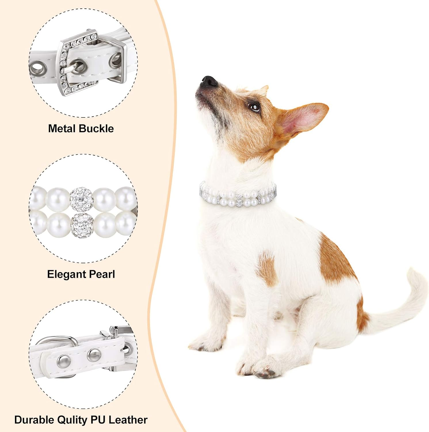 4 Pieces Dog Pearl Collars Pet Pearl Necklace Set Cat Pearl Neck Strap Crystal Rhinestones Pearls Charms for Small Dogs Cats Wedding Birthday Party (Medium) image number 1